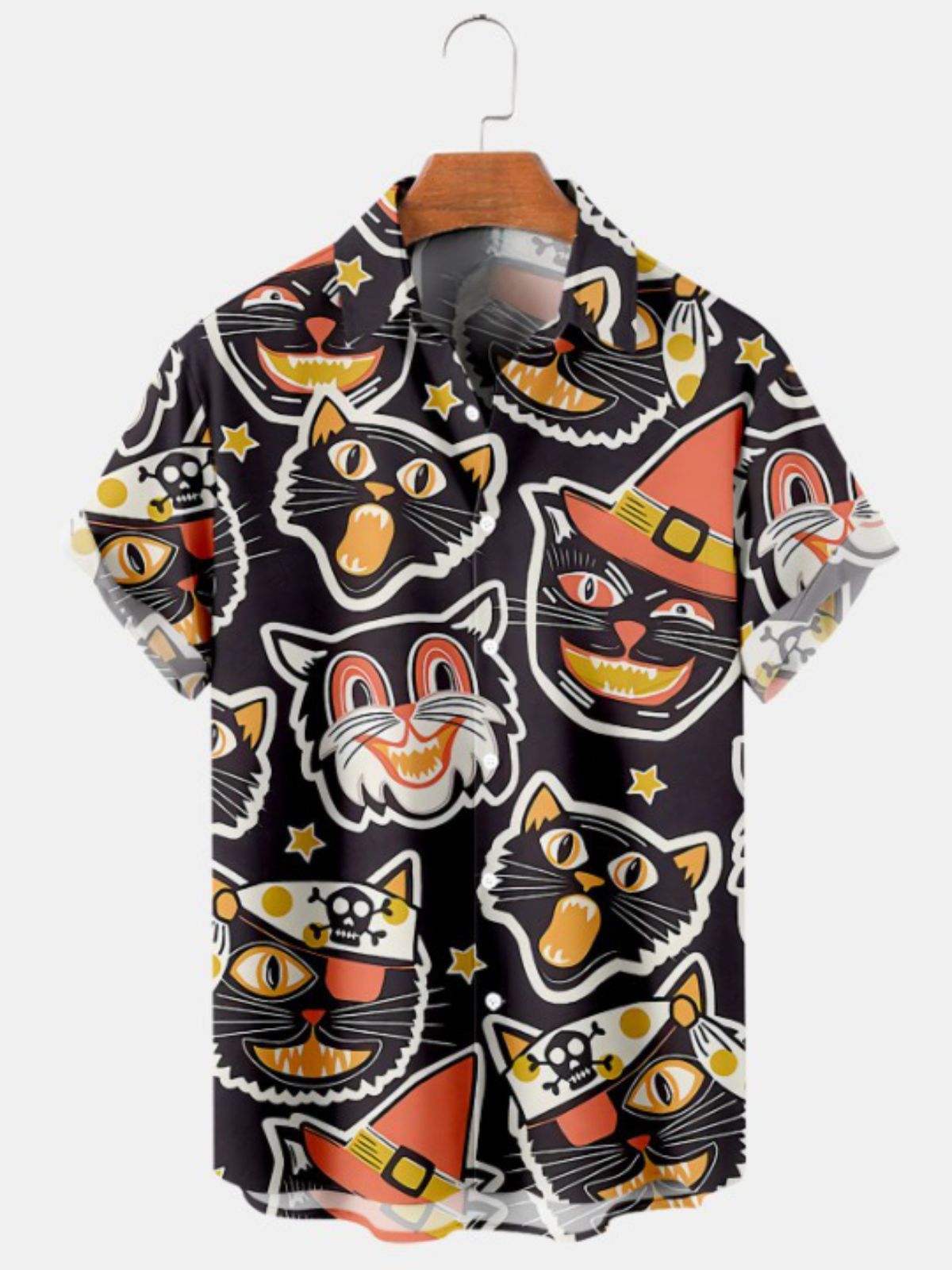 Halloween Fun Pirate Cat Print Short Sleeve Shirt