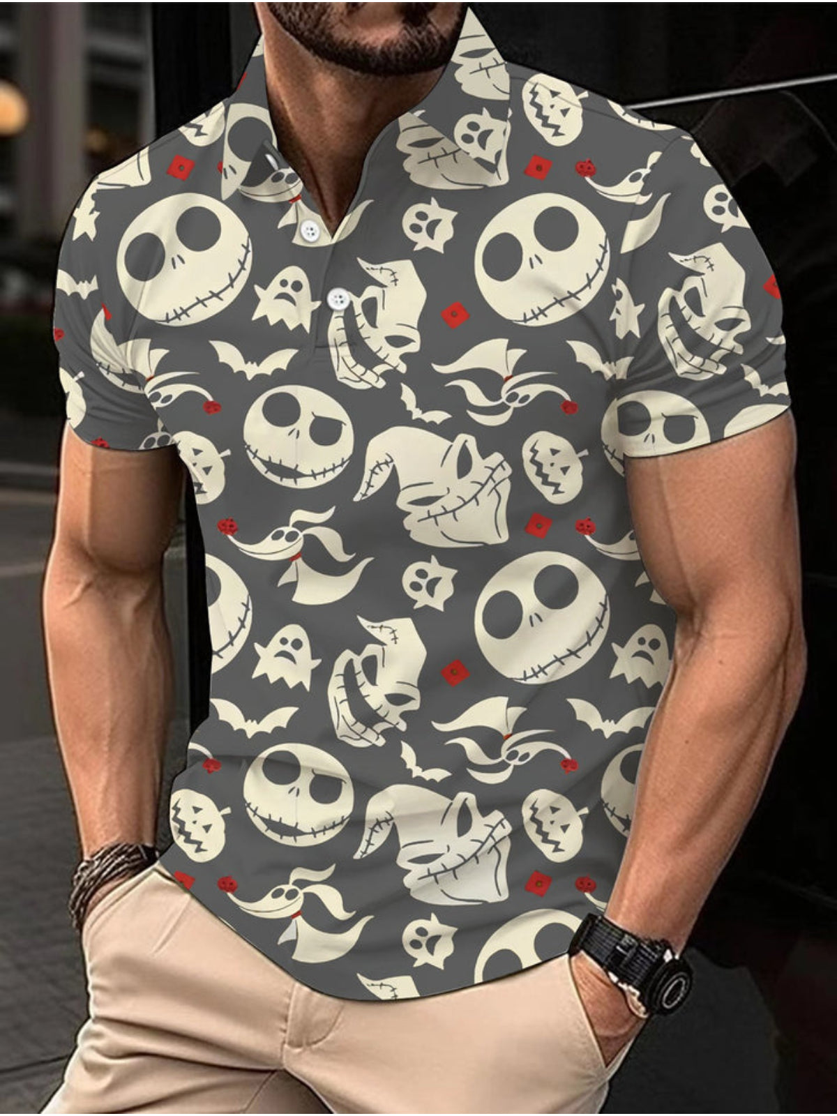 Halloween Printed Short Sleeve Polo Shirt