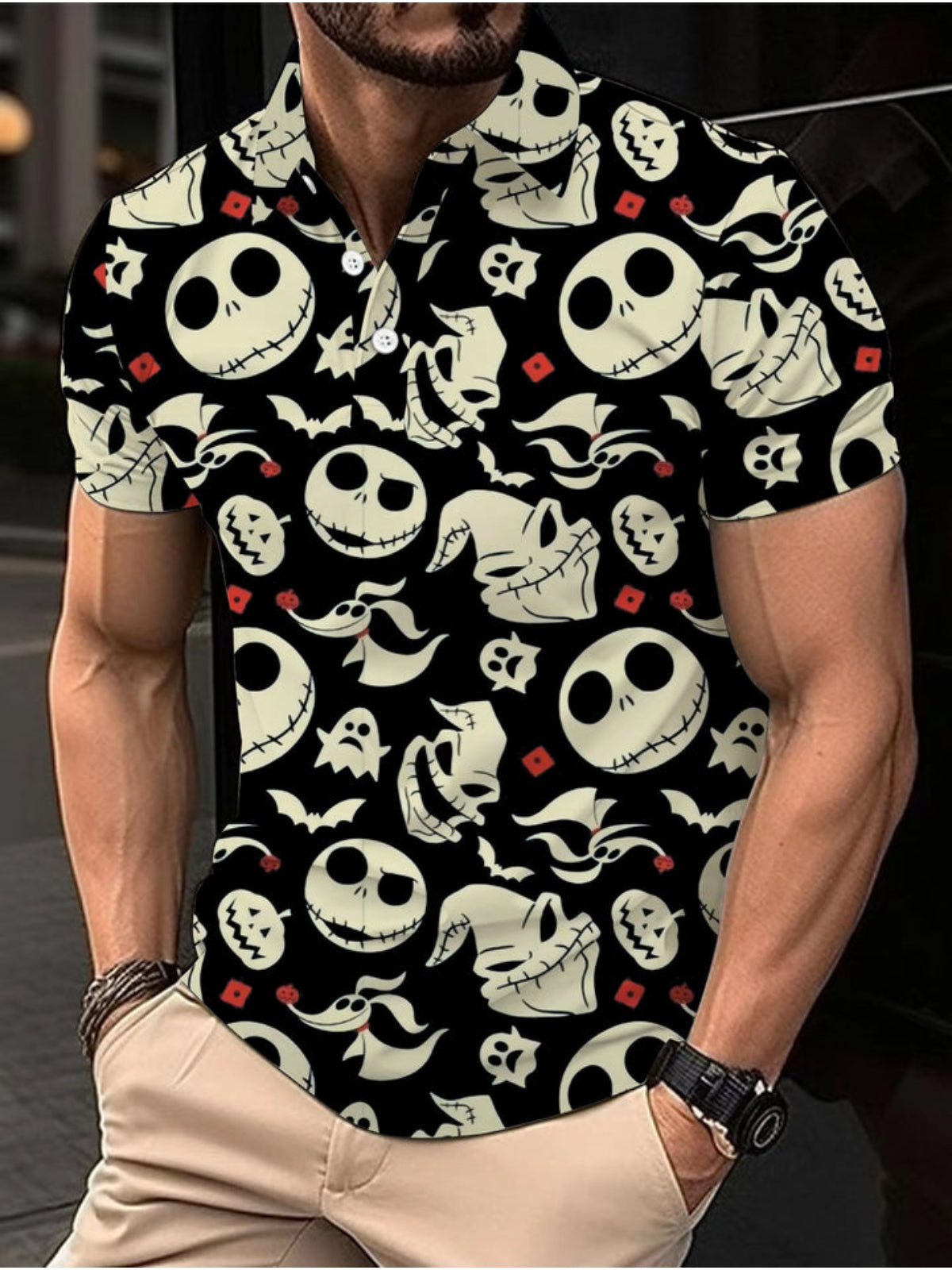 Halloween Printed Short Sleeve Polo Shirt