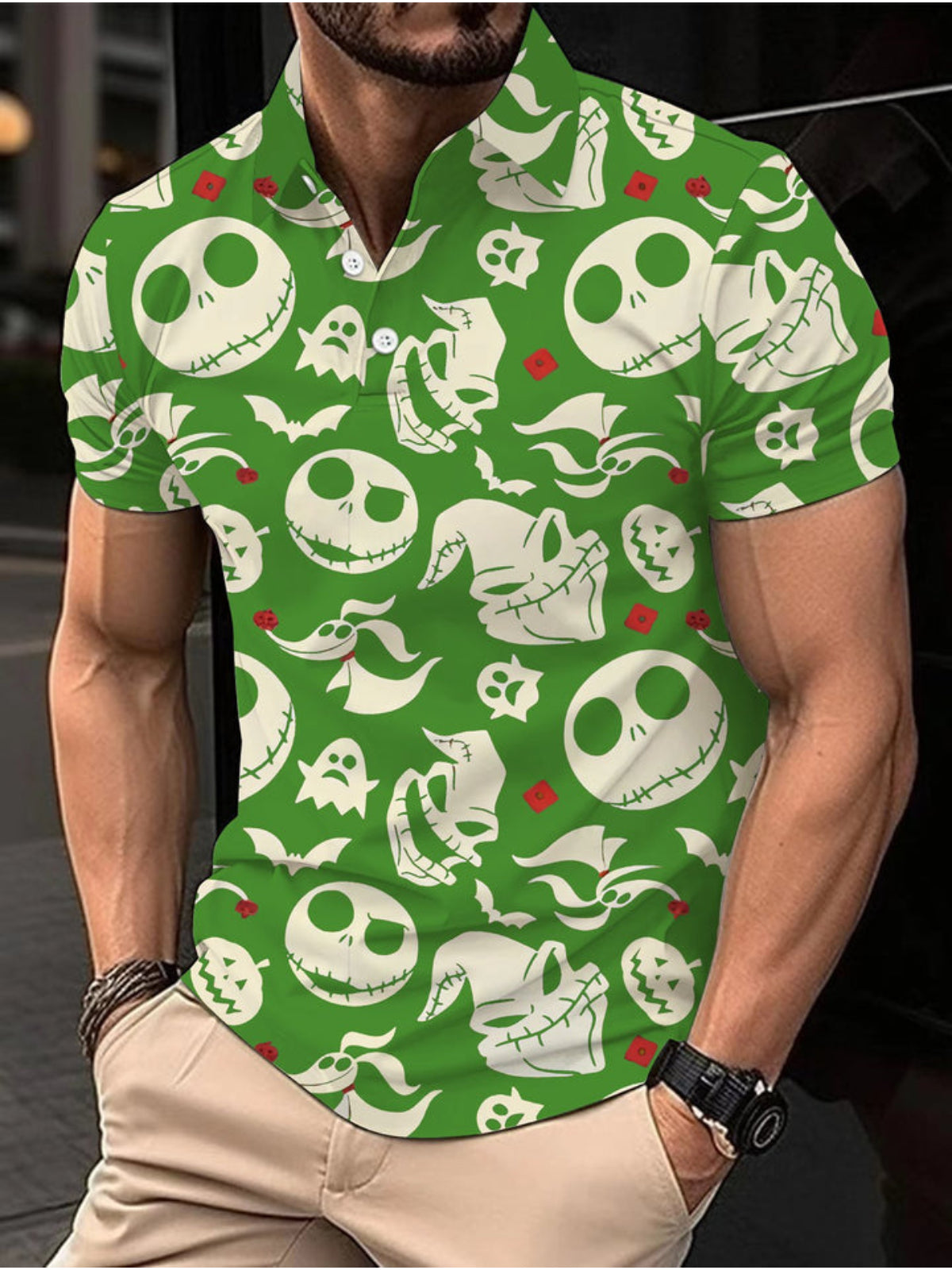 Halloween Printed Short Sleeve Polo Shirt