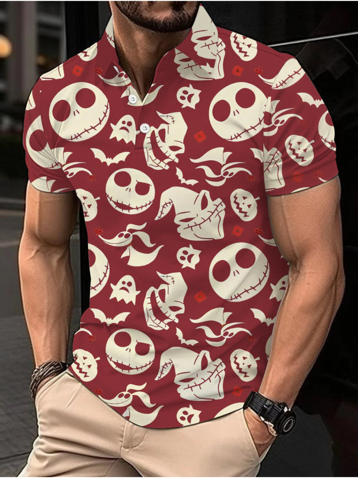 Halloween Printed Short Sleeve Polo Shirt