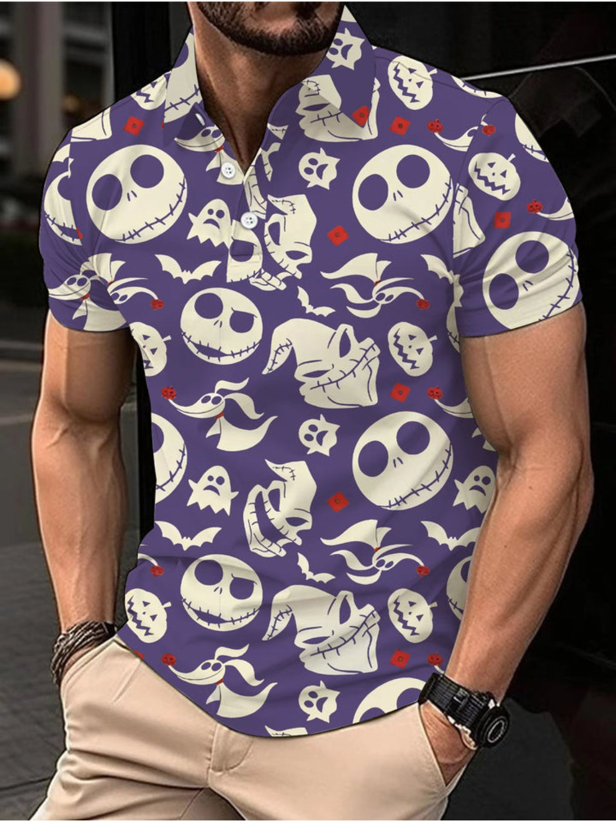 Halloween Printed Short Sleeve Polo Shirt