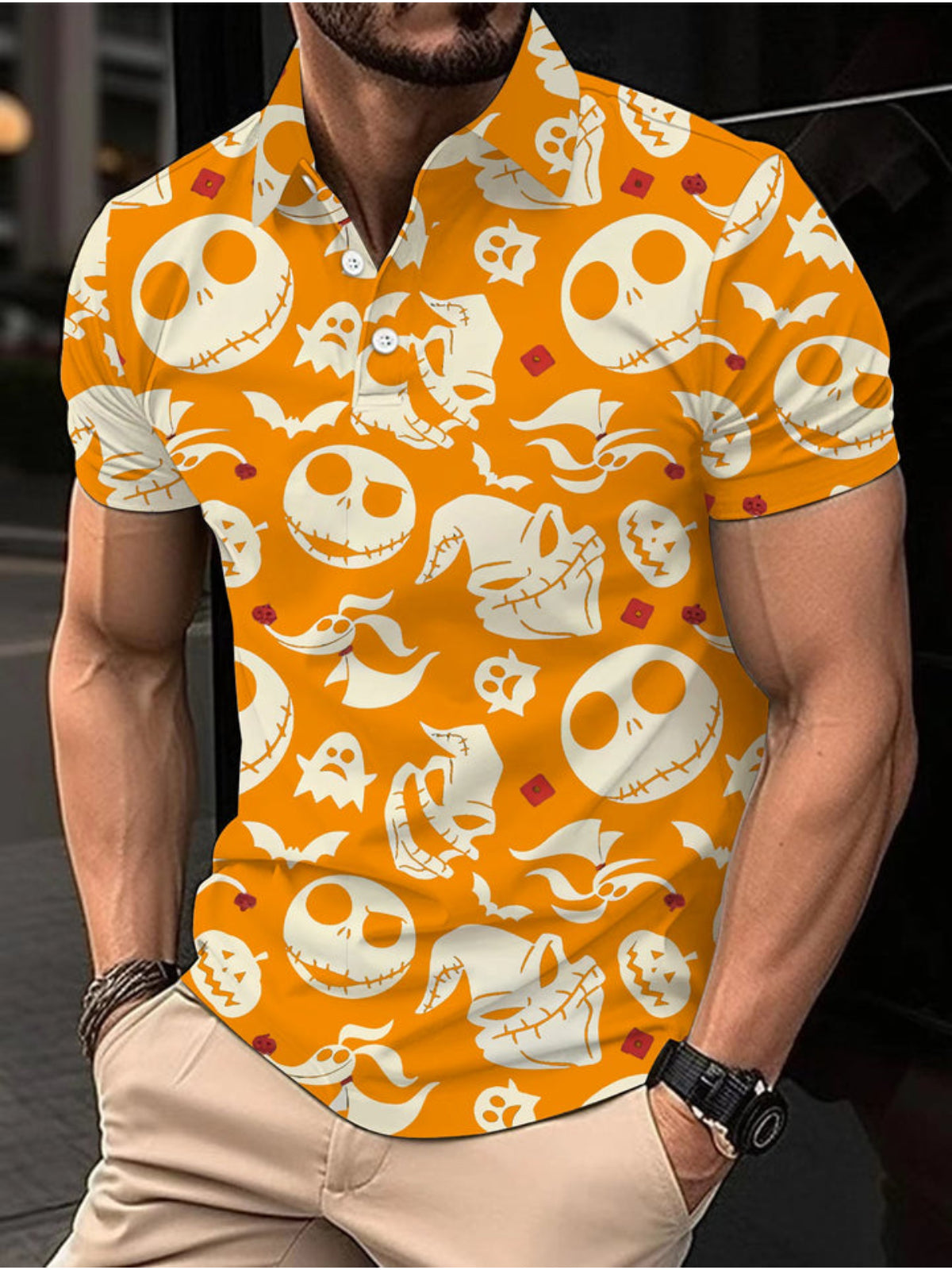 Halloween Printed Short Sleeve Polo Shirt