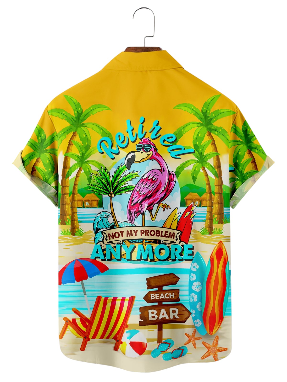 Hawaiian Fun Flamingo Print Short Sleeve Shirt