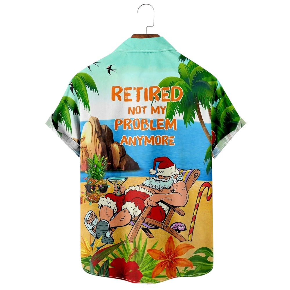 Hawaiian Santa Claus Vacation Print Shirt