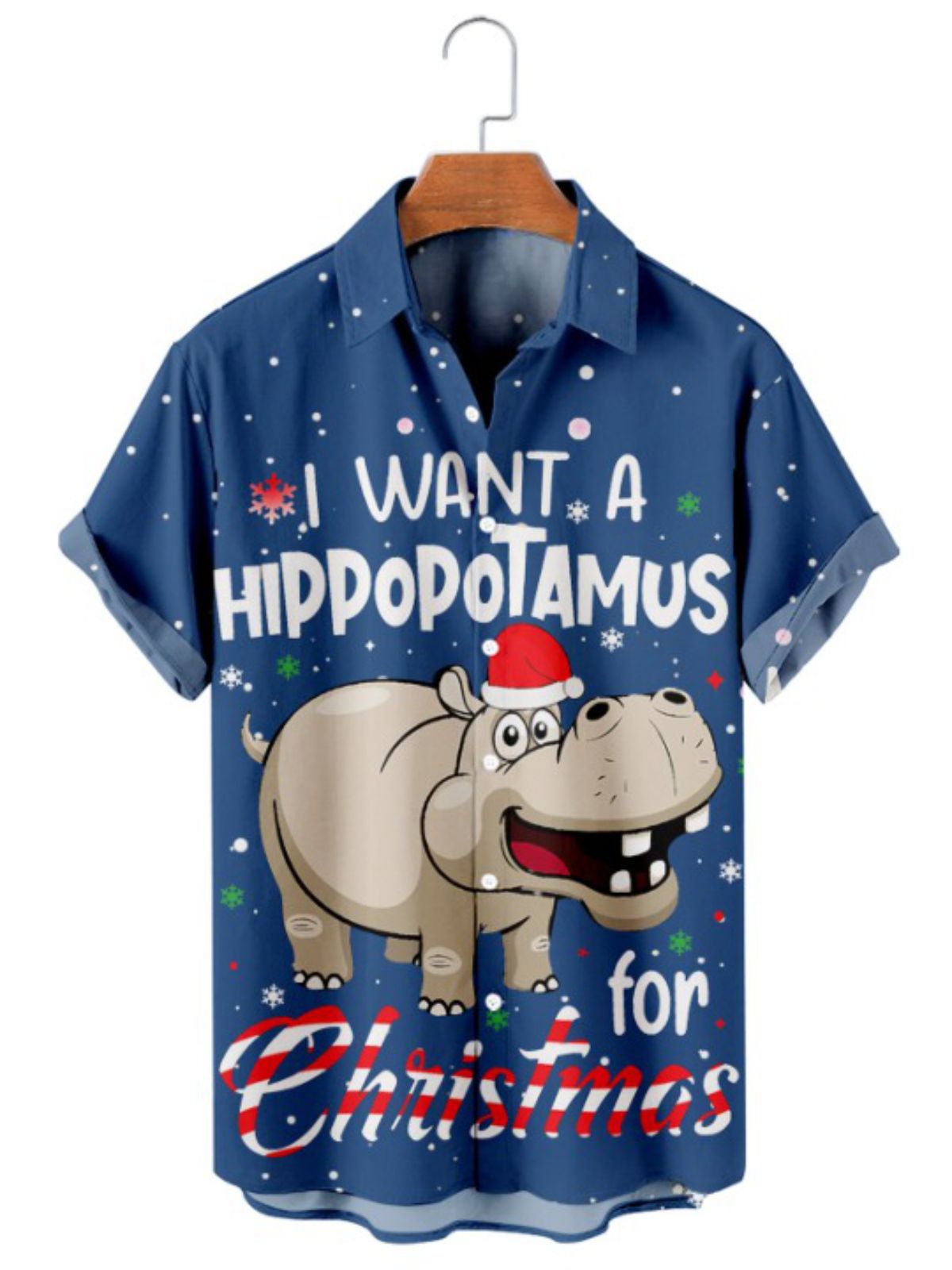 Hippo Printed Christmas Celebration Shirt