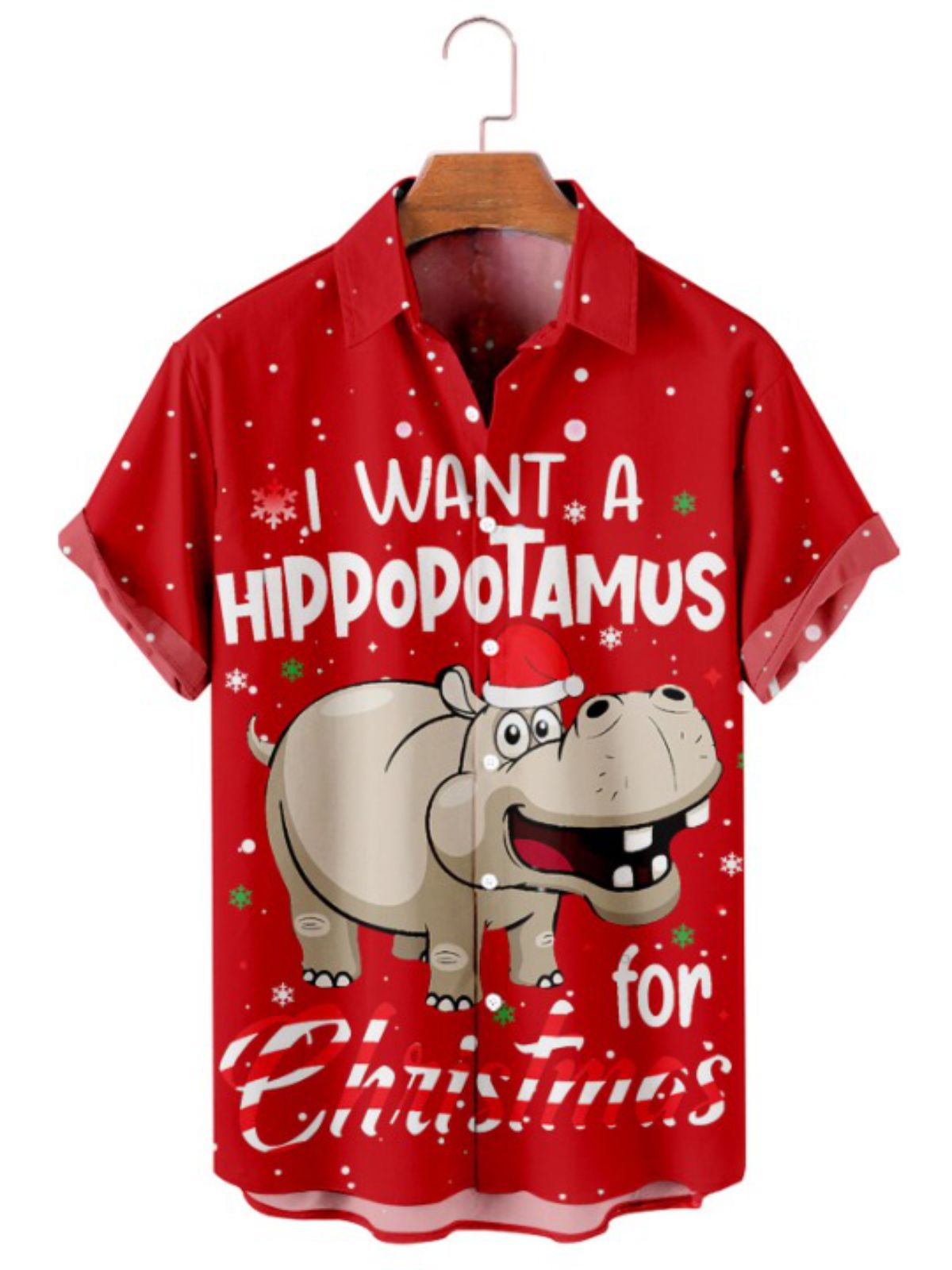 Hippo Printed Christmas Celebration Shirt