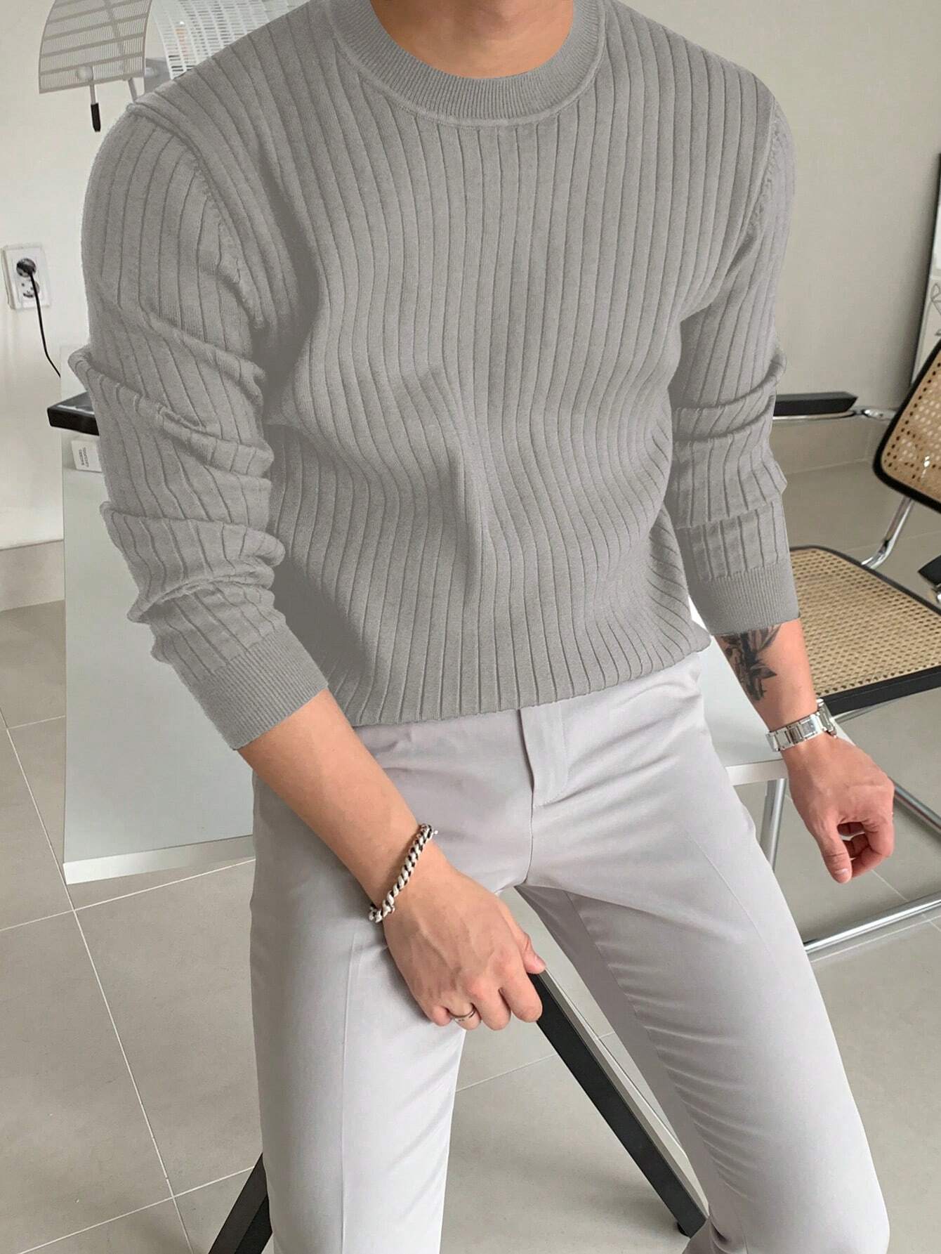 Men Ribbed Knit Sweater