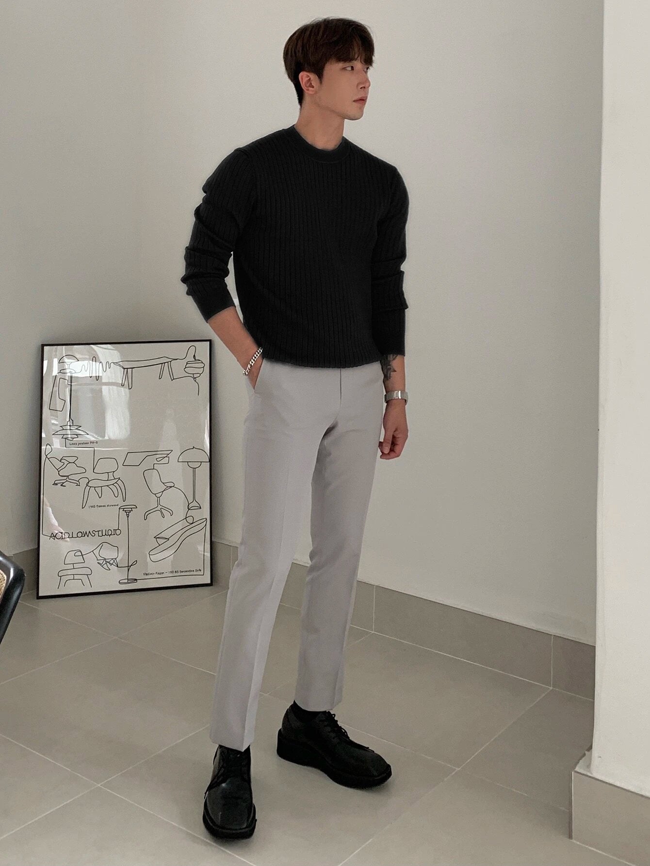 Men Ribbed Knit Sweater