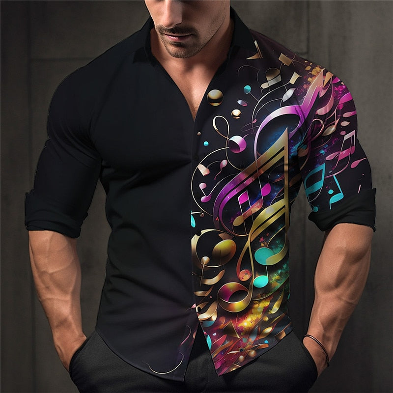Musical Notes Pattern Button Down Shirt