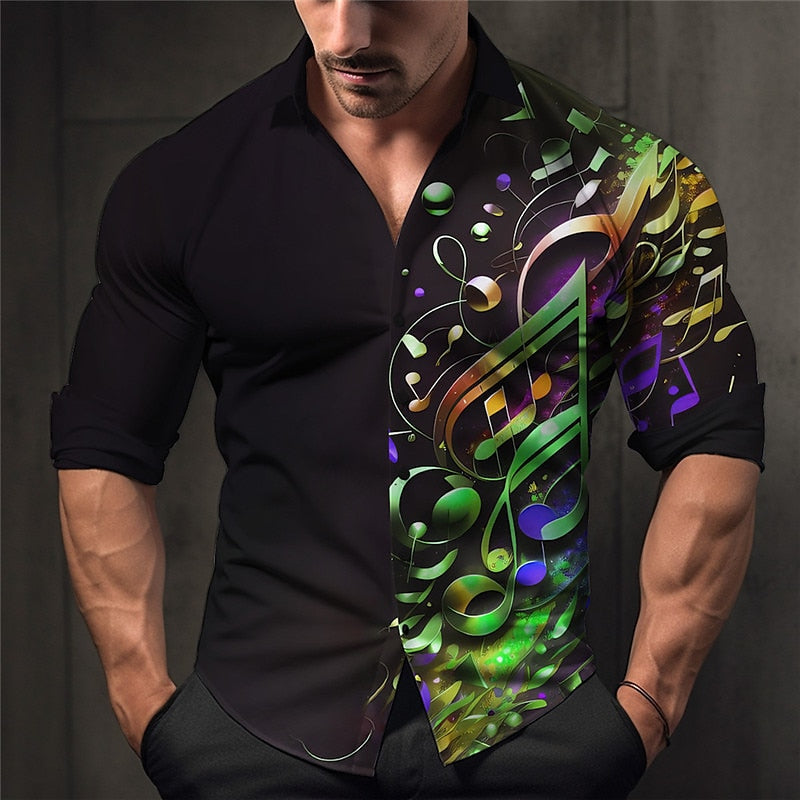 Musical Notes Pattern Button Down Shirt