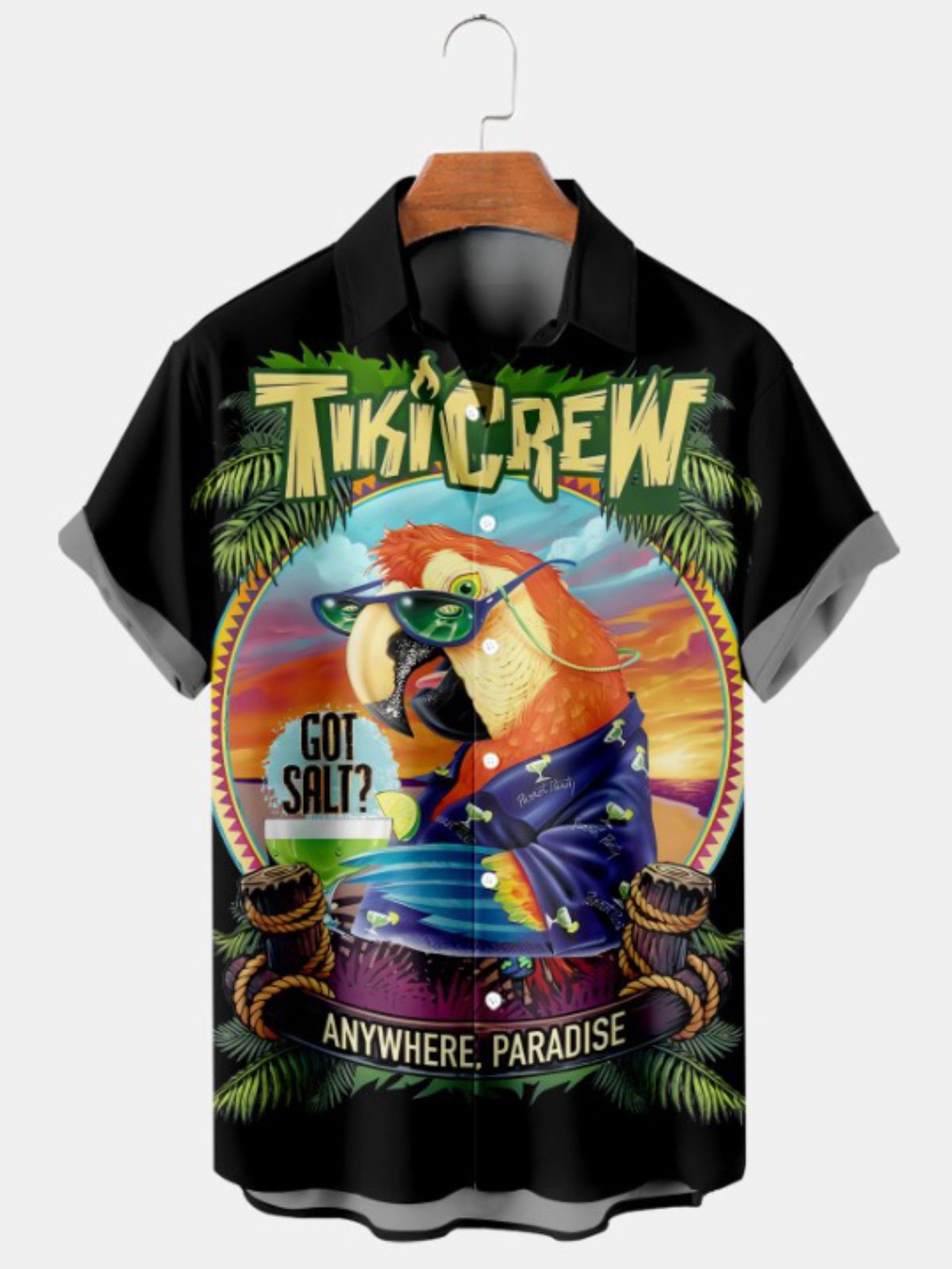 Parrot Cocktail Print Short Sleeve Shirt
