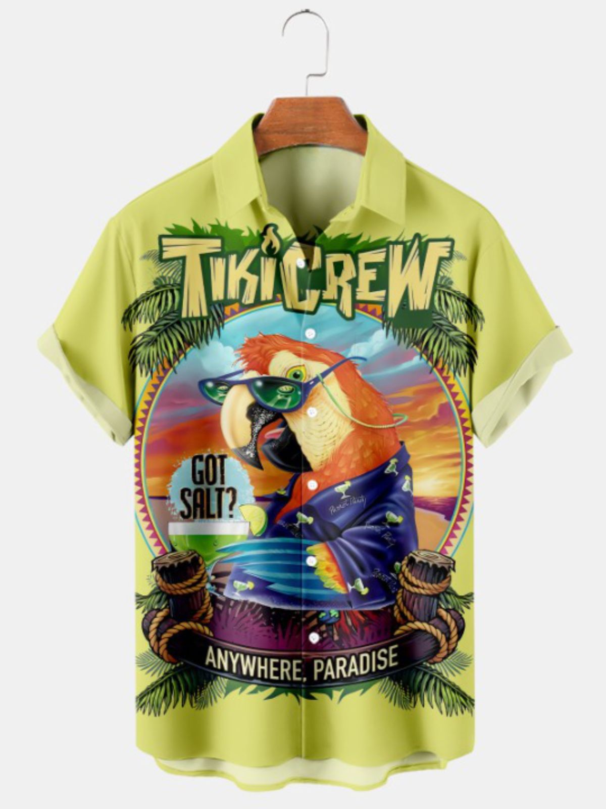 Parrot Cocktail Print Short Sleeve Shirt
