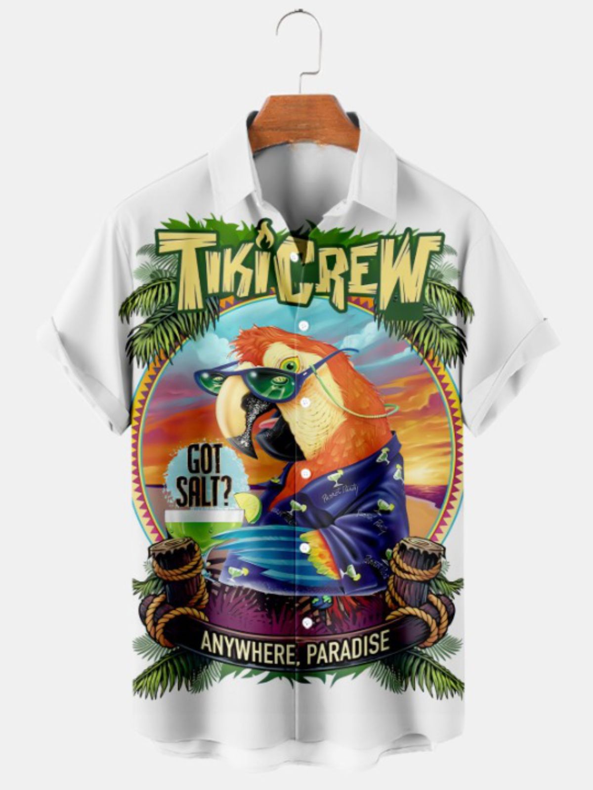 Parrot Cocktail Print Short Sleeve Shirt