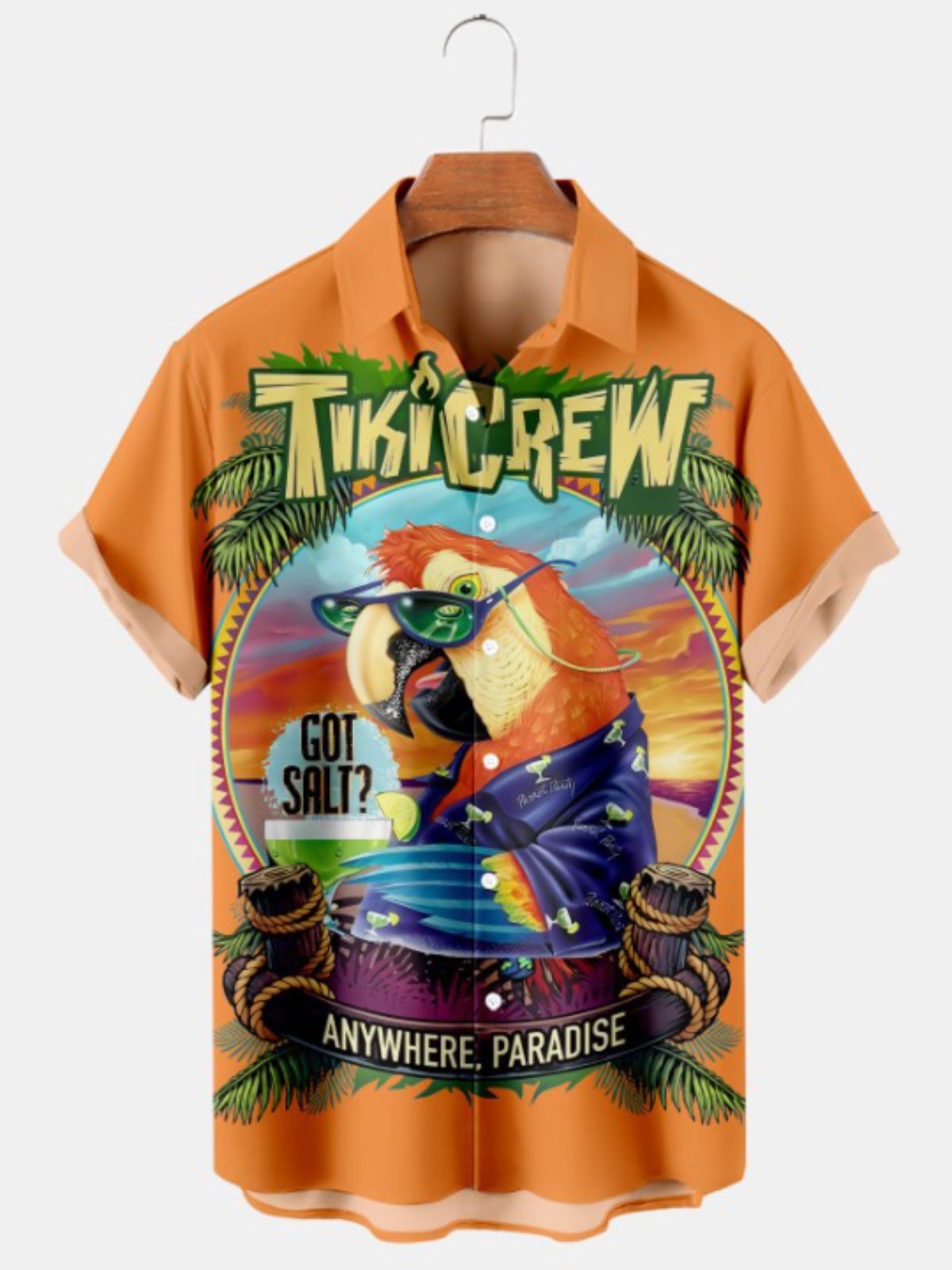 Parrot Cocktail Print Short Sleeve Shirt