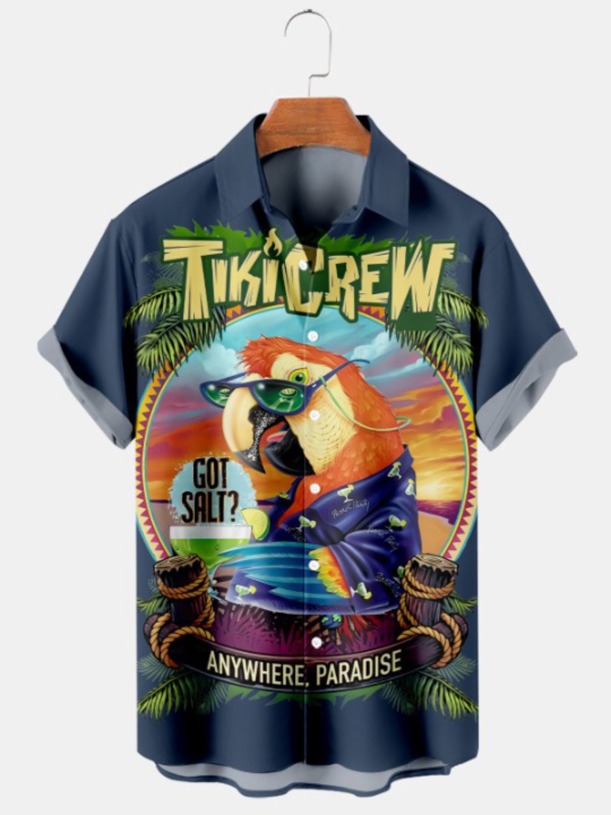 Parrot Cocktail Print Short Sleeve Shirt