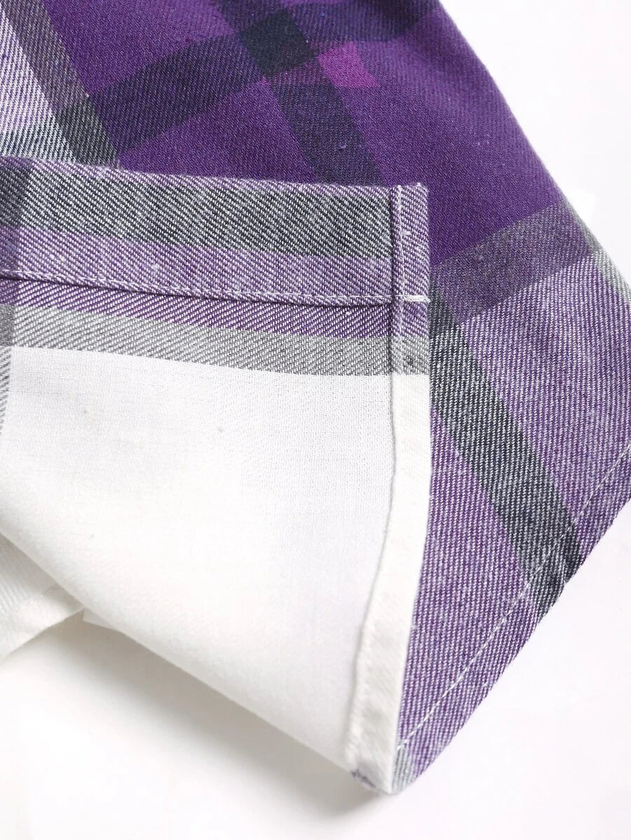 Plaid Dual Pocket Drawstring Hooded Shirt