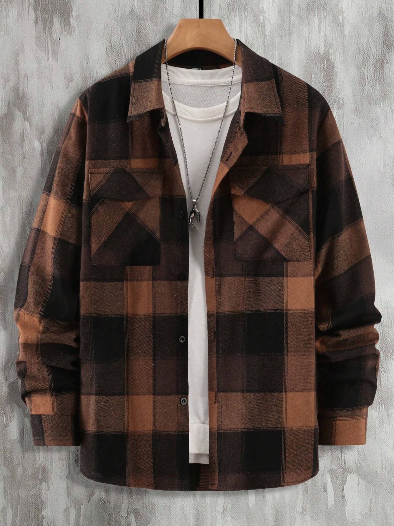 Plaid Print Flap Pocket Shirt