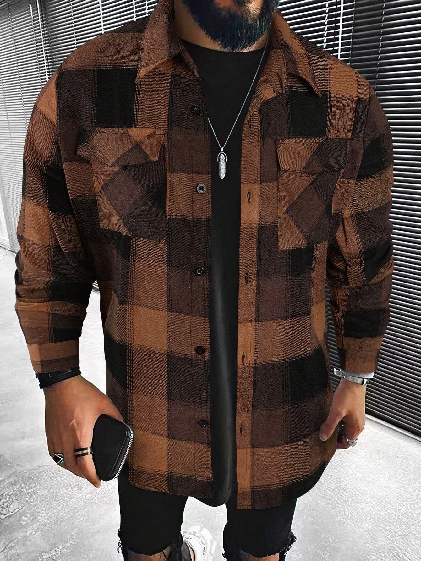 Plaid Print Flap Pocket Shirt