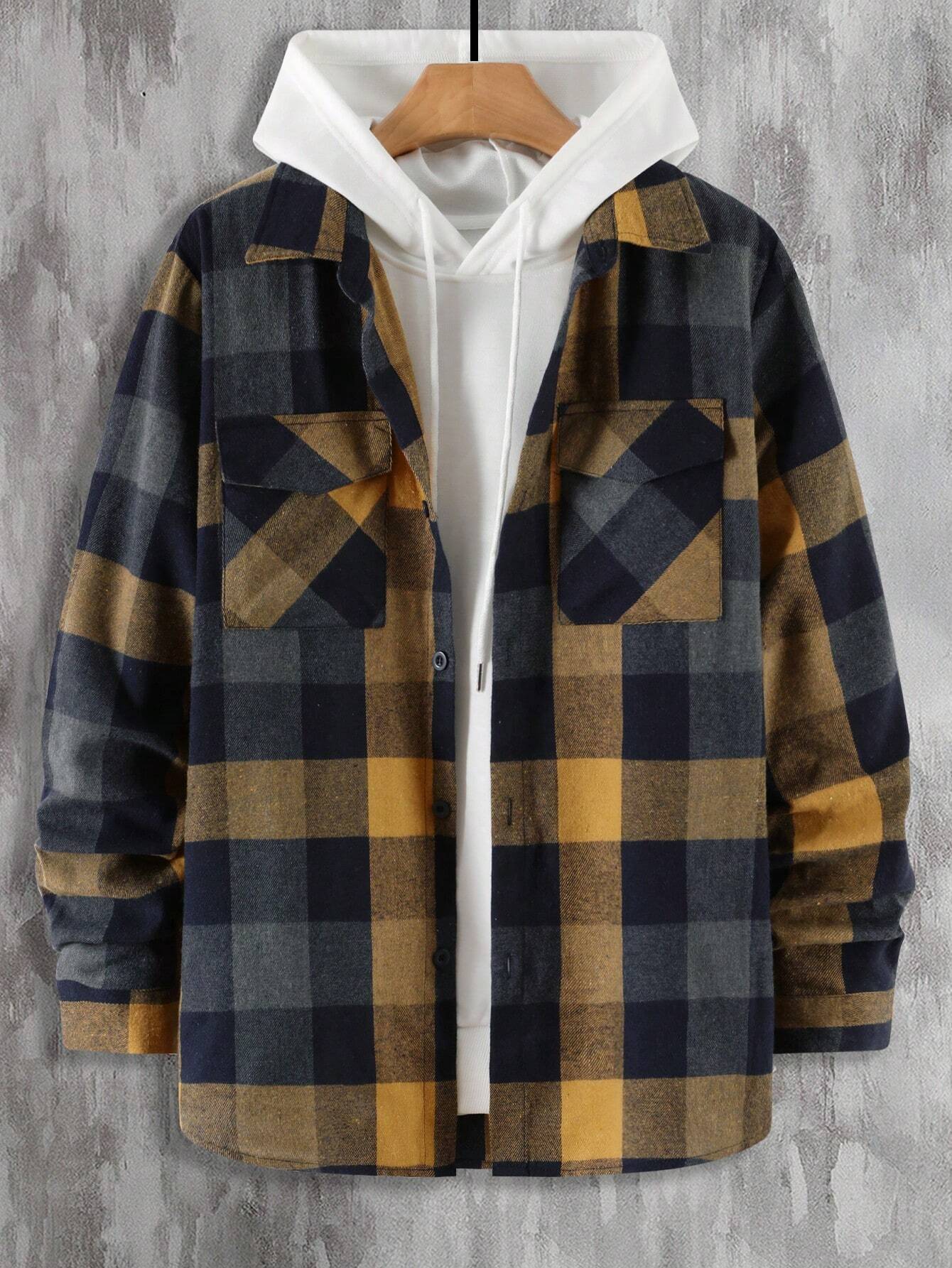 Plaid Print Flap Pocket Shirt