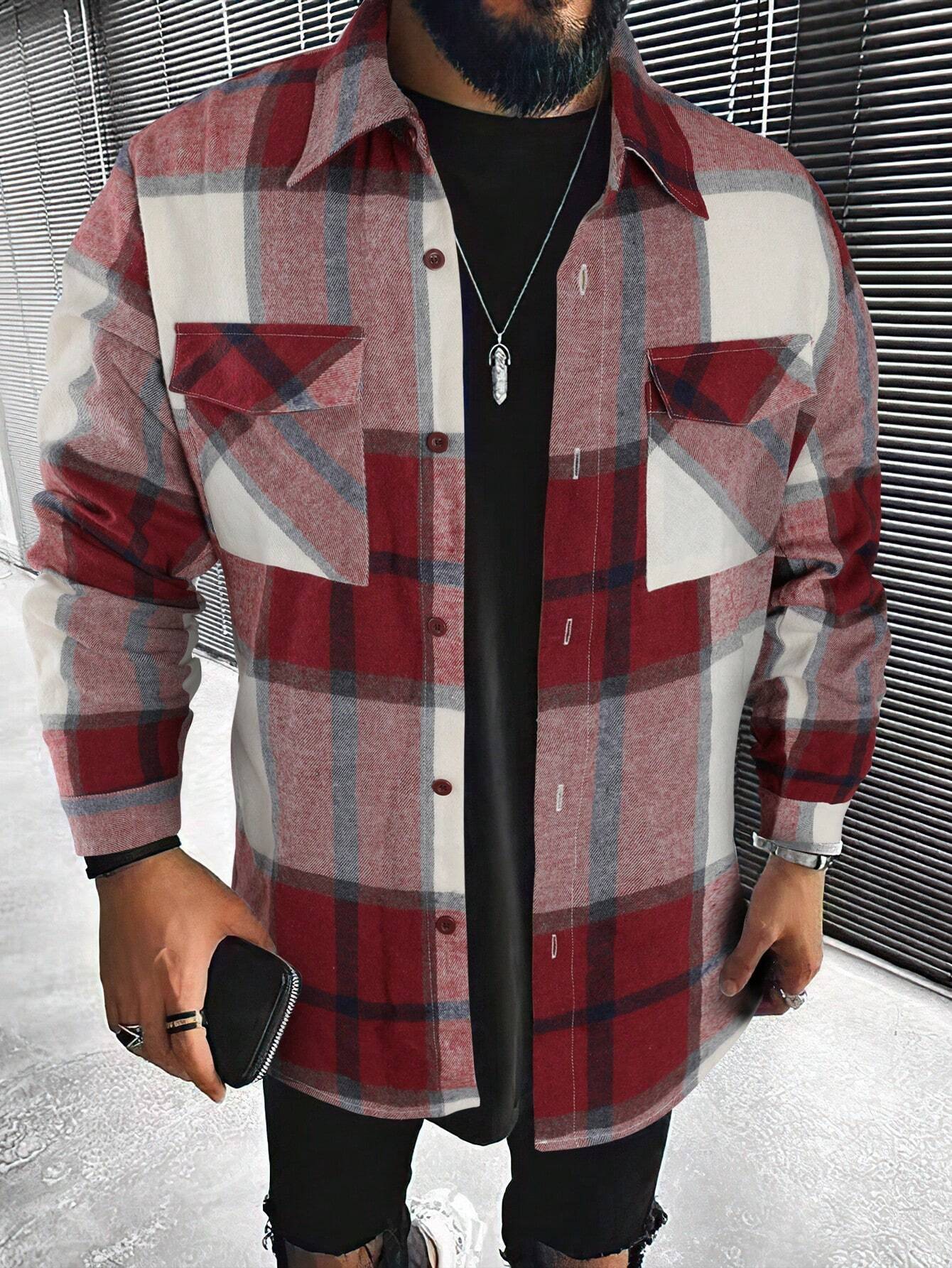 Plaid Print Flap Pocket Shirt