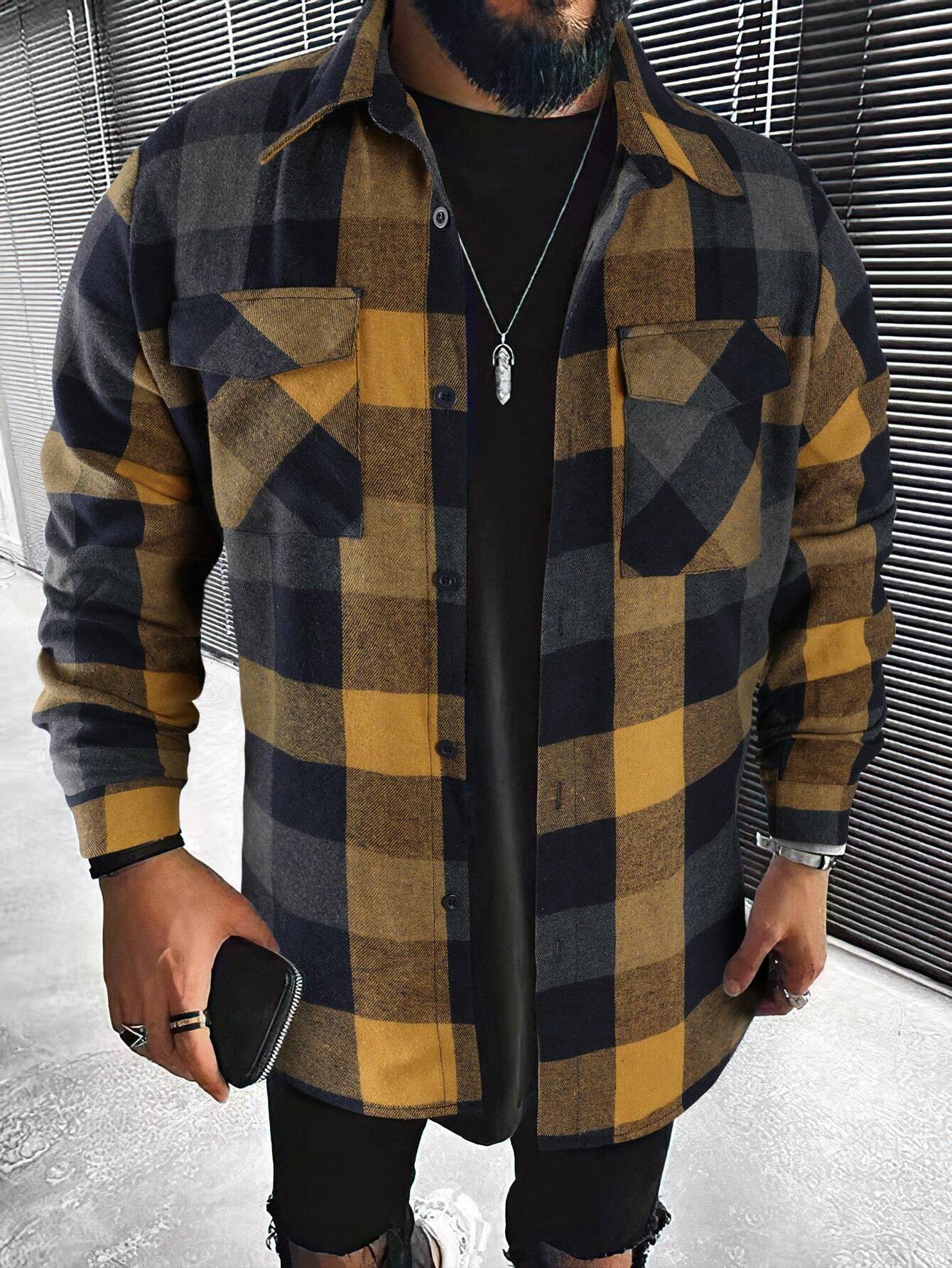 Plaid Print Flap Pocket Shirt