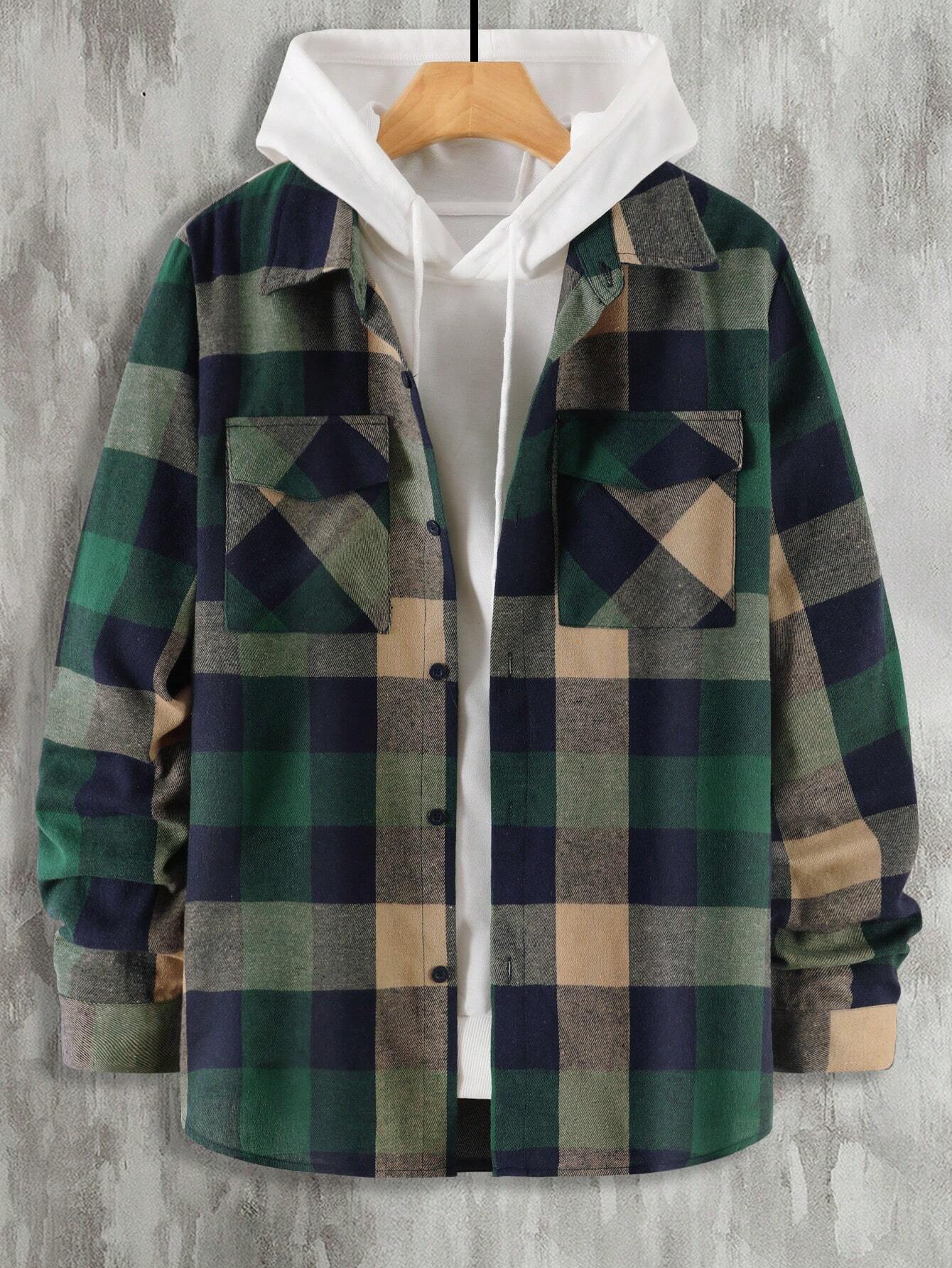 Plaid Print Flap Pocket Shirt