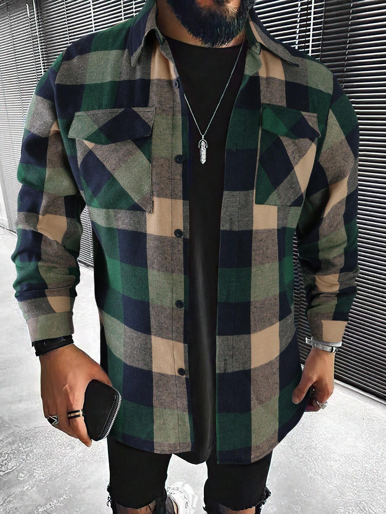 Plaid Print Flap Pocket Shirt