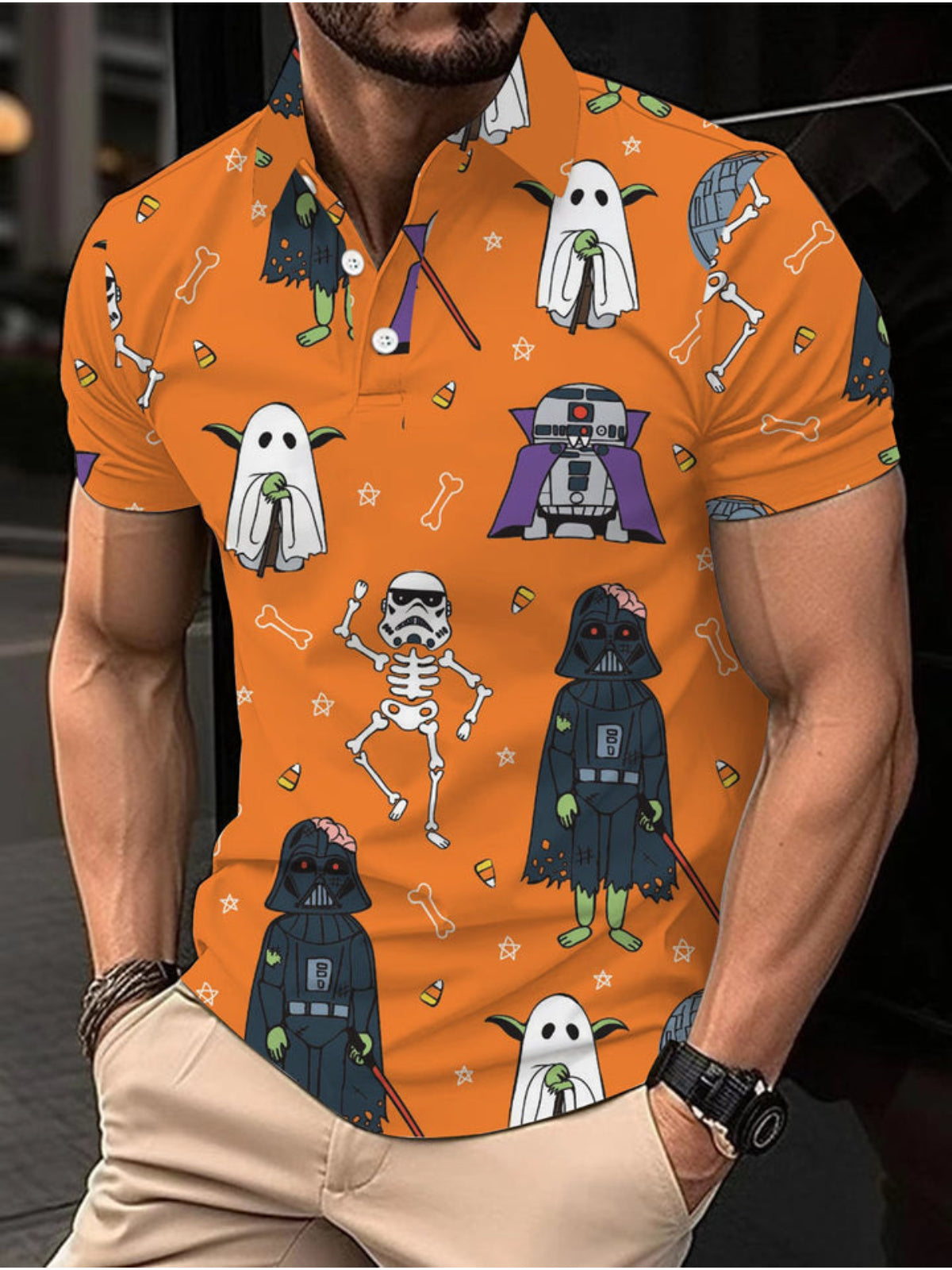 Printed Short Sleeve Polo Shirt