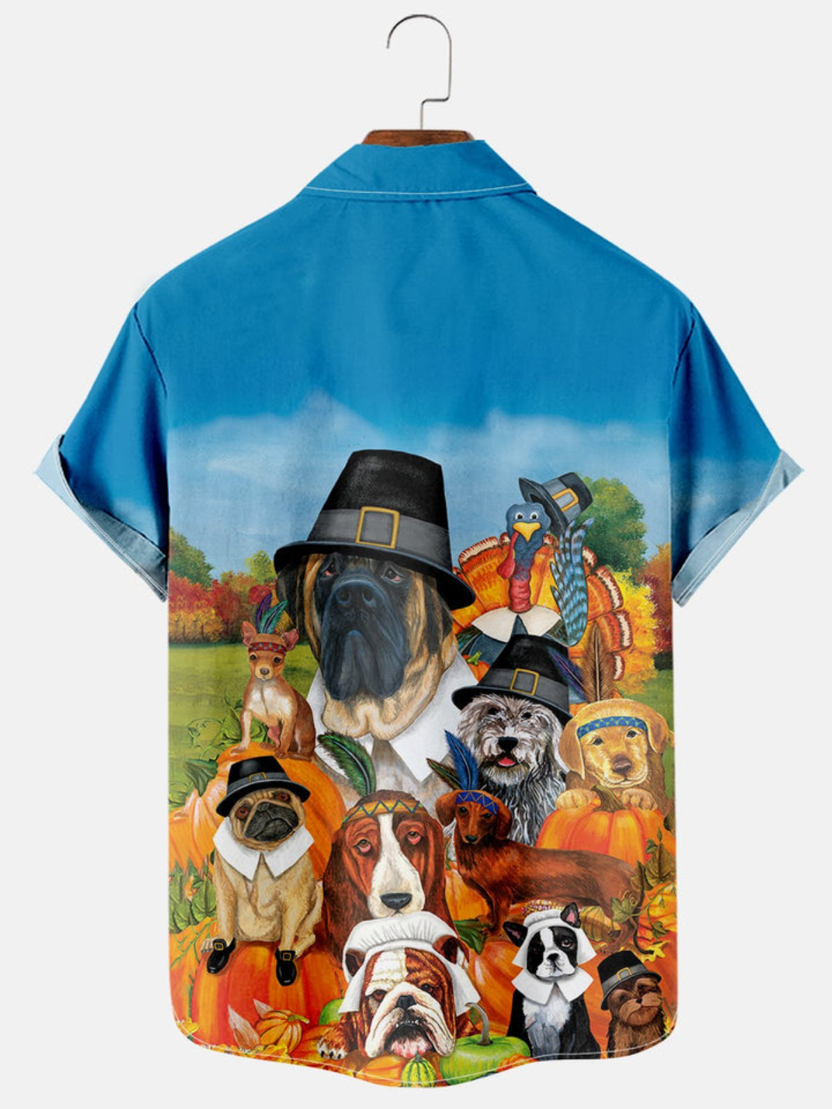 Pumpkin Puppy And Turkey Printed Shirt