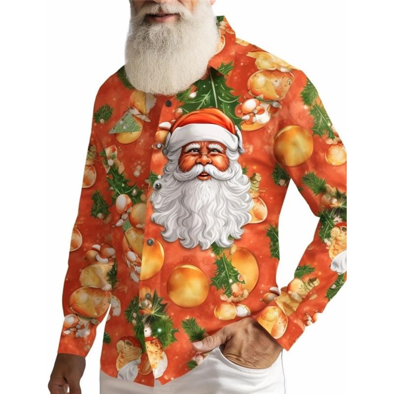 Santa Claus Print Shirt For Christmas Party