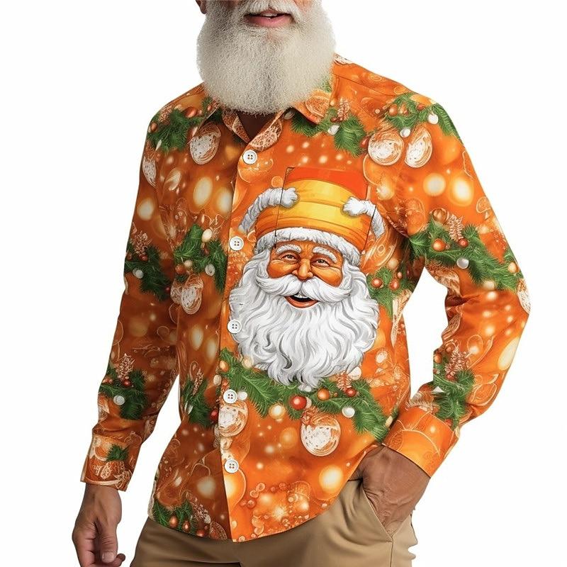 Santa Claus Print Shirt For Christmas Party