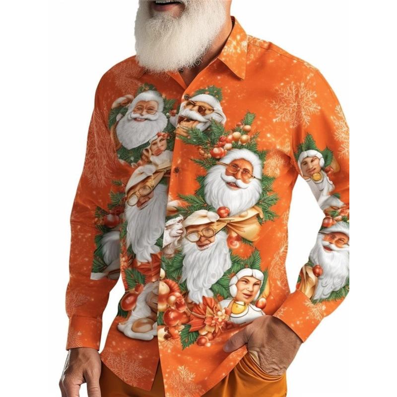 Santa Claus Print Shirt For Christmas Party