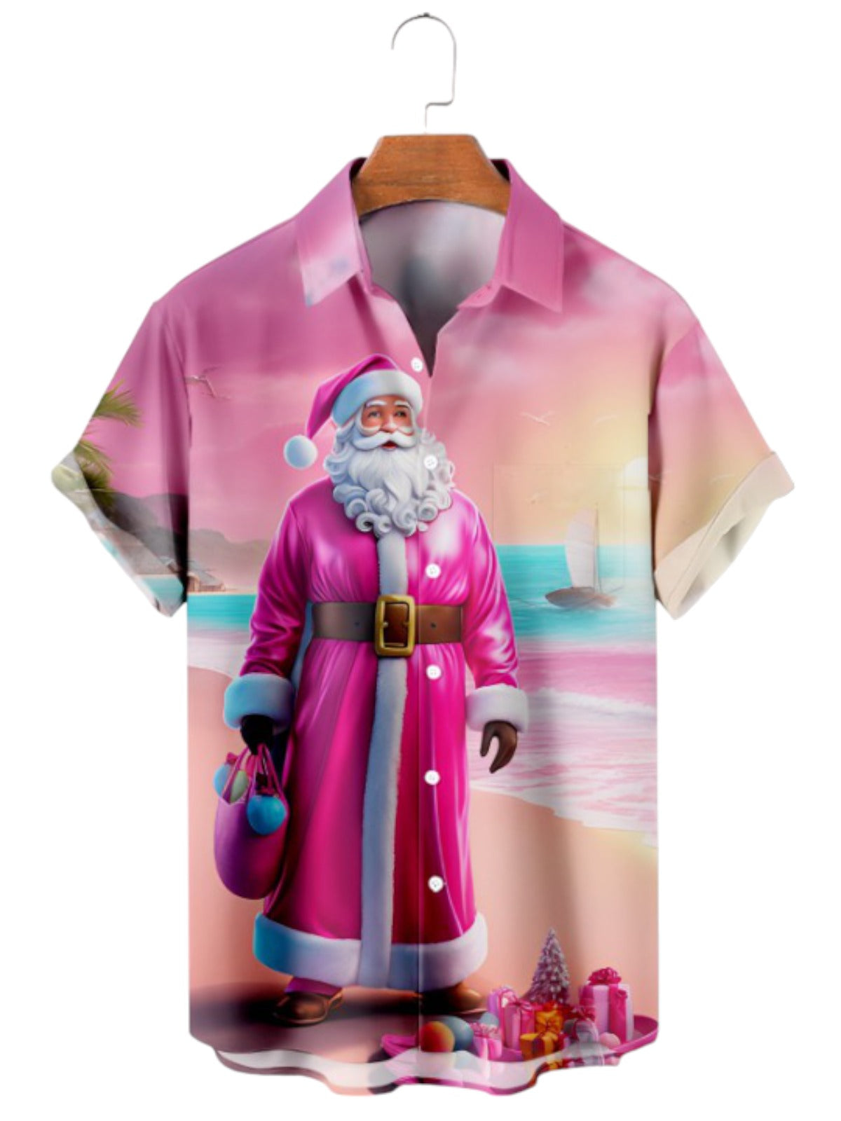 Santa On Beach Printed Short Sleeve