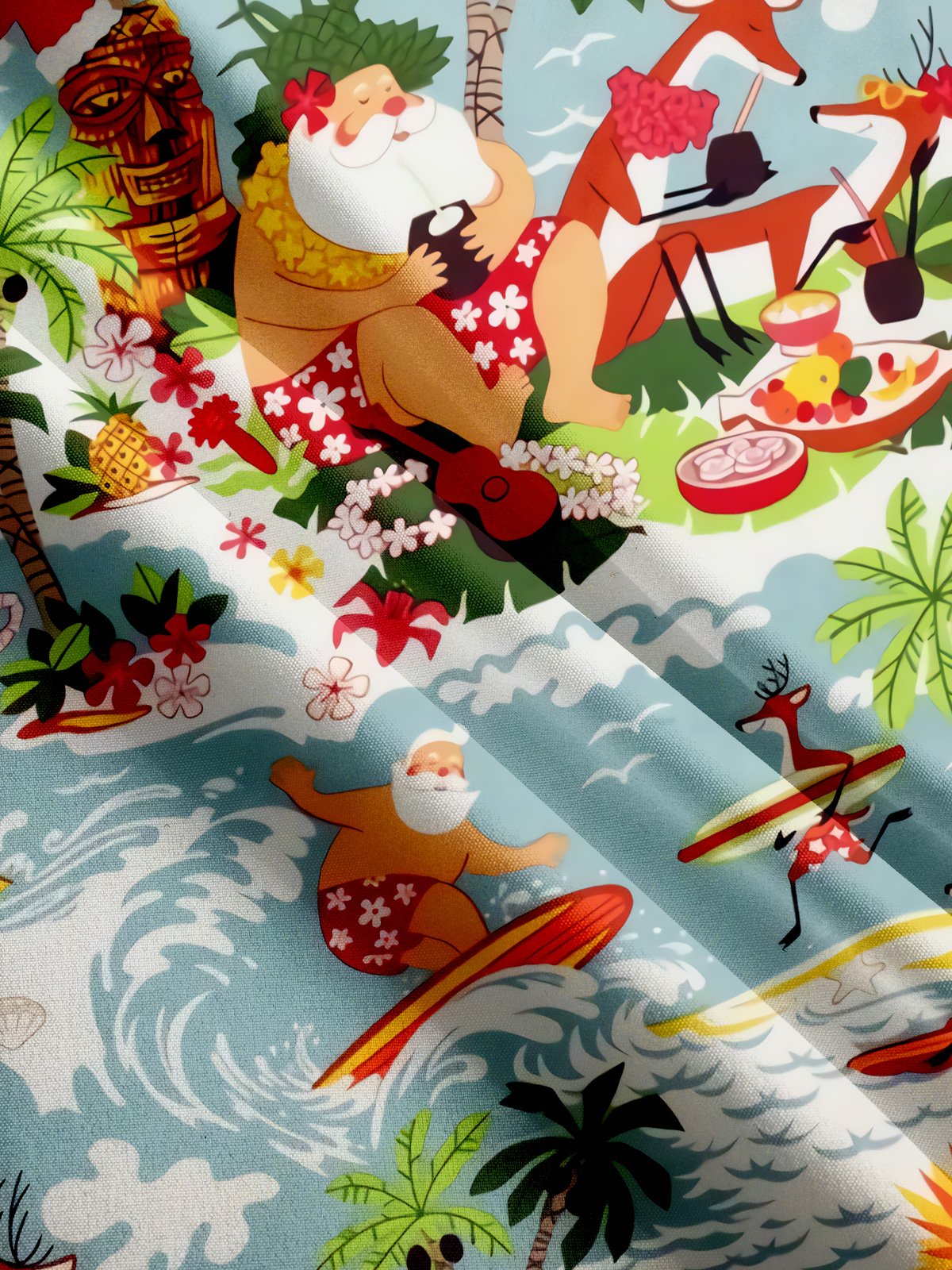 Santa Surf Print Casual Short Sleeve Shirt