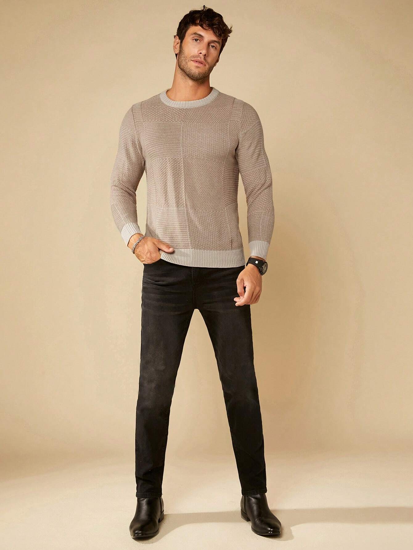 Solid Round Collar Sweater