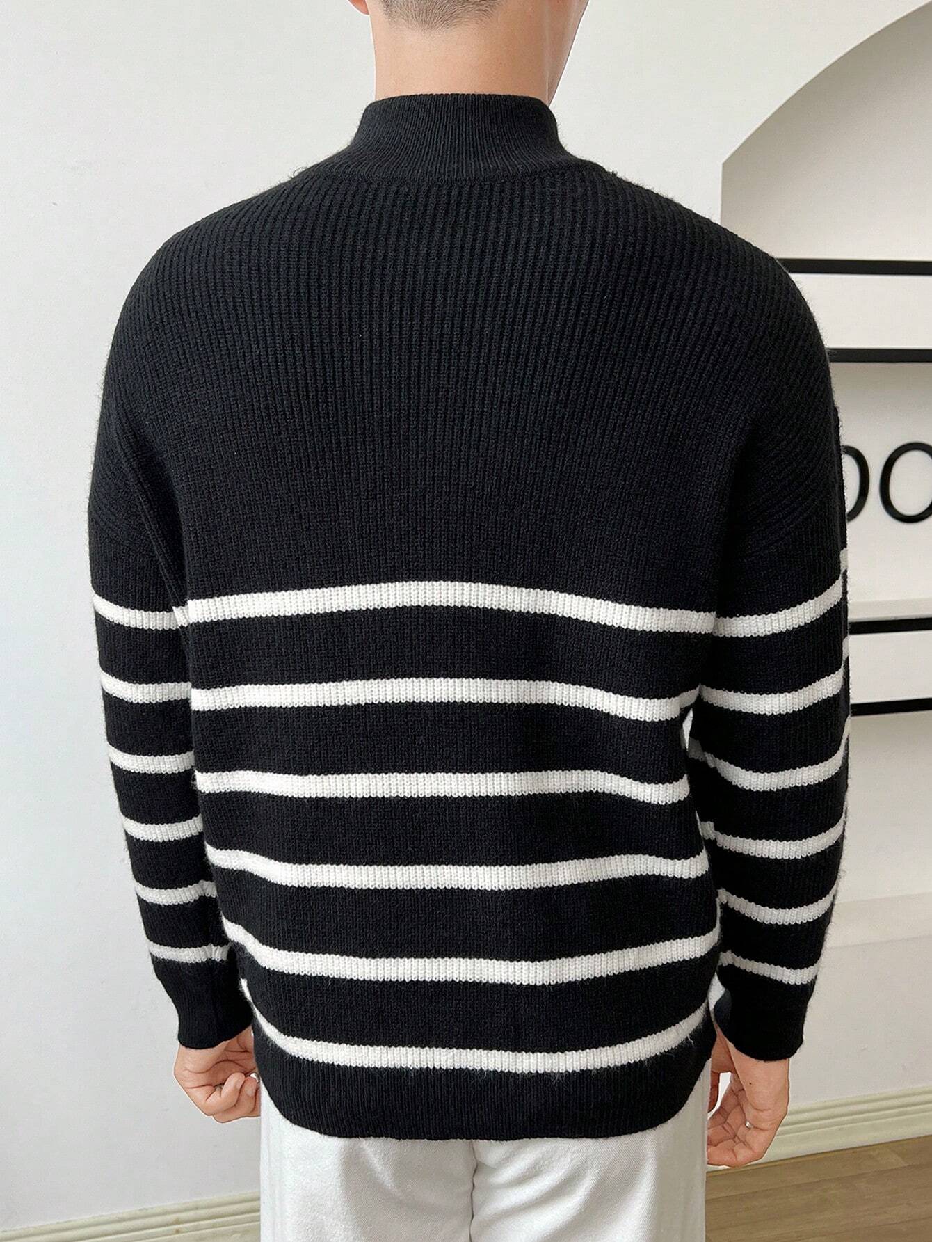 Striped Pattern Half Zip Sweater