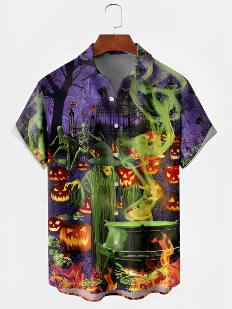 Men's Halloween Print Casual Short Sleeve Shirt