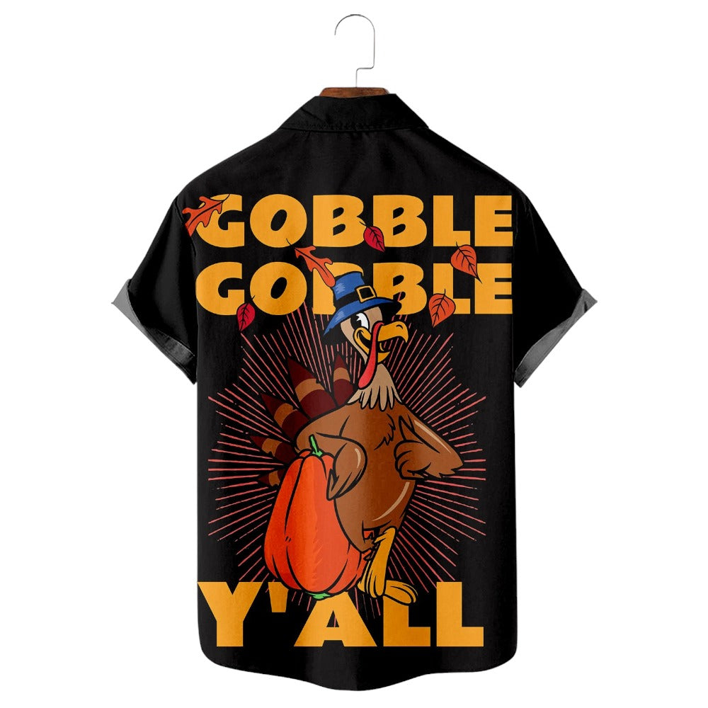 Thanksgiving Pumpkin Gobble Print Shirt