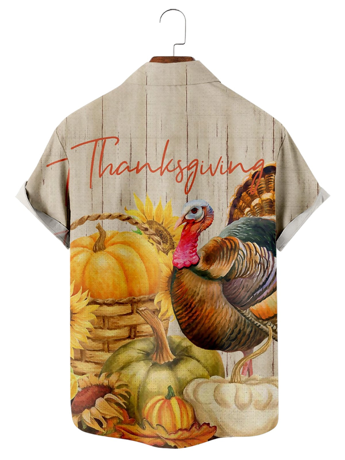 Pumpkin And Turkey Printed Short Sleeve Shirt