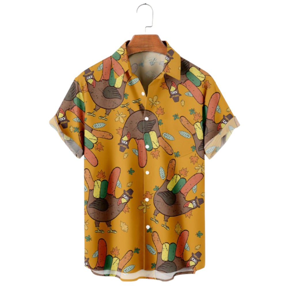 Thanksgiving Turkey Print Short Sleeve Shirt