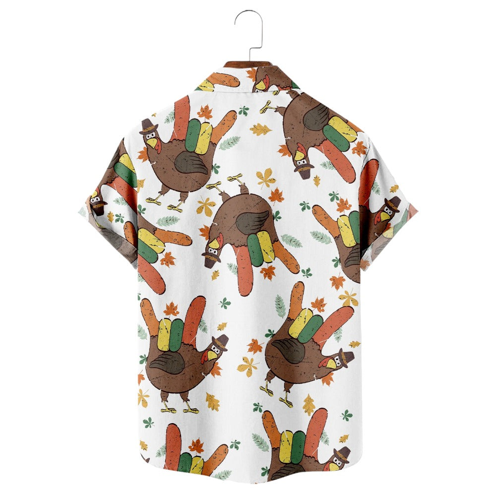 Thanksgiving Turkey Print Short Sleeve Shirt