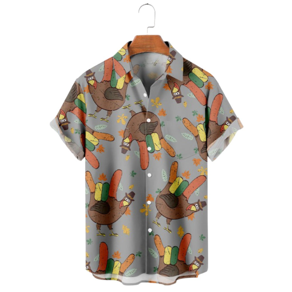 Thanksgiving Turkey Print Short Sleeve Shirt