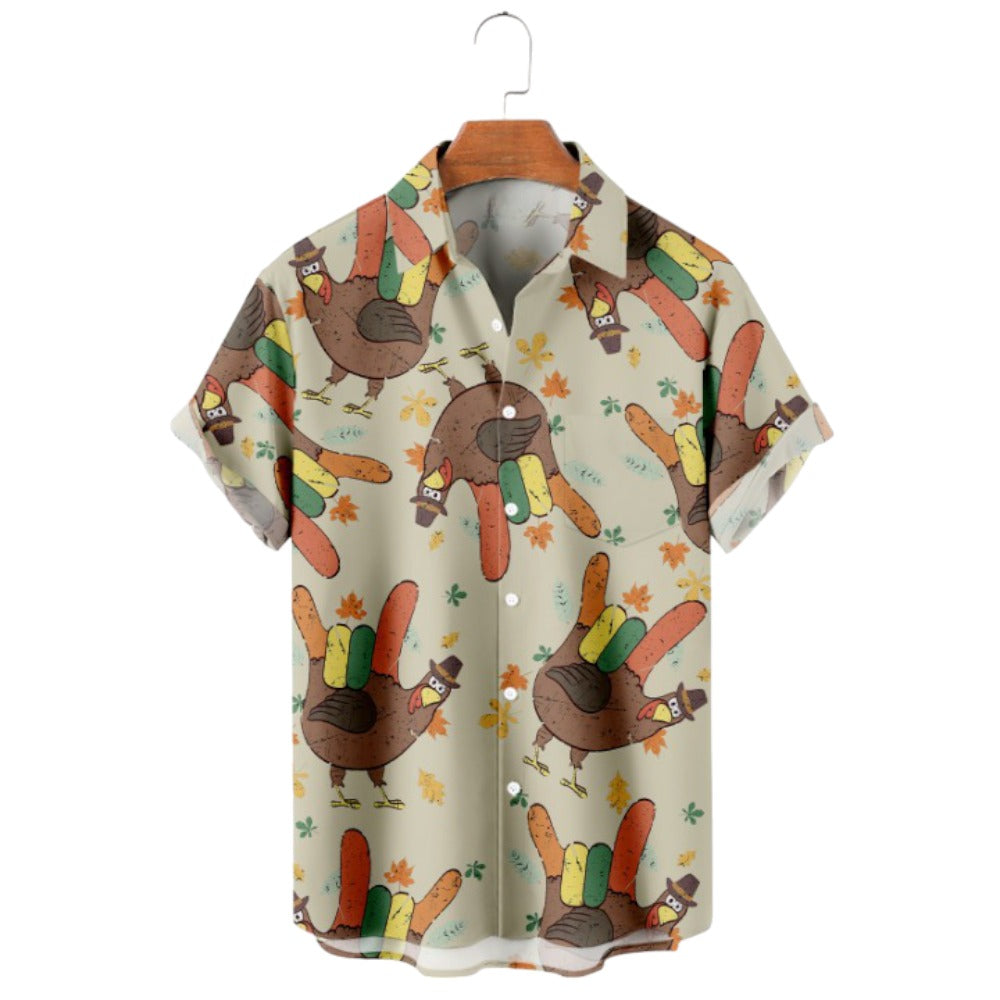 Thanksgiving Turkey Print Short Sleeve Shirt