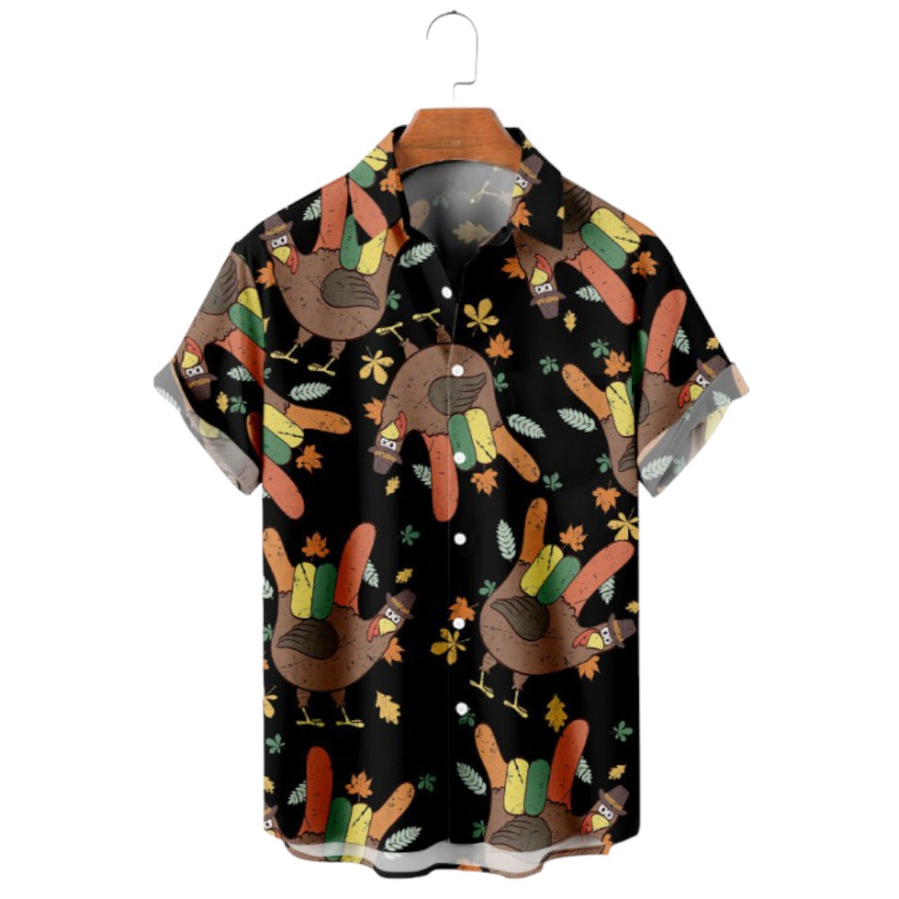 Thanksgiving Turkey Print Short Sleeve Shirt
