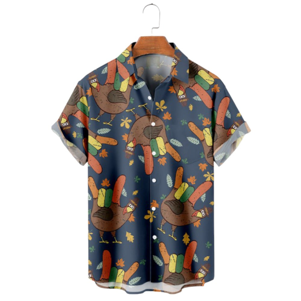 Thanksgiving Turkey Print Short Sleeve Shirt