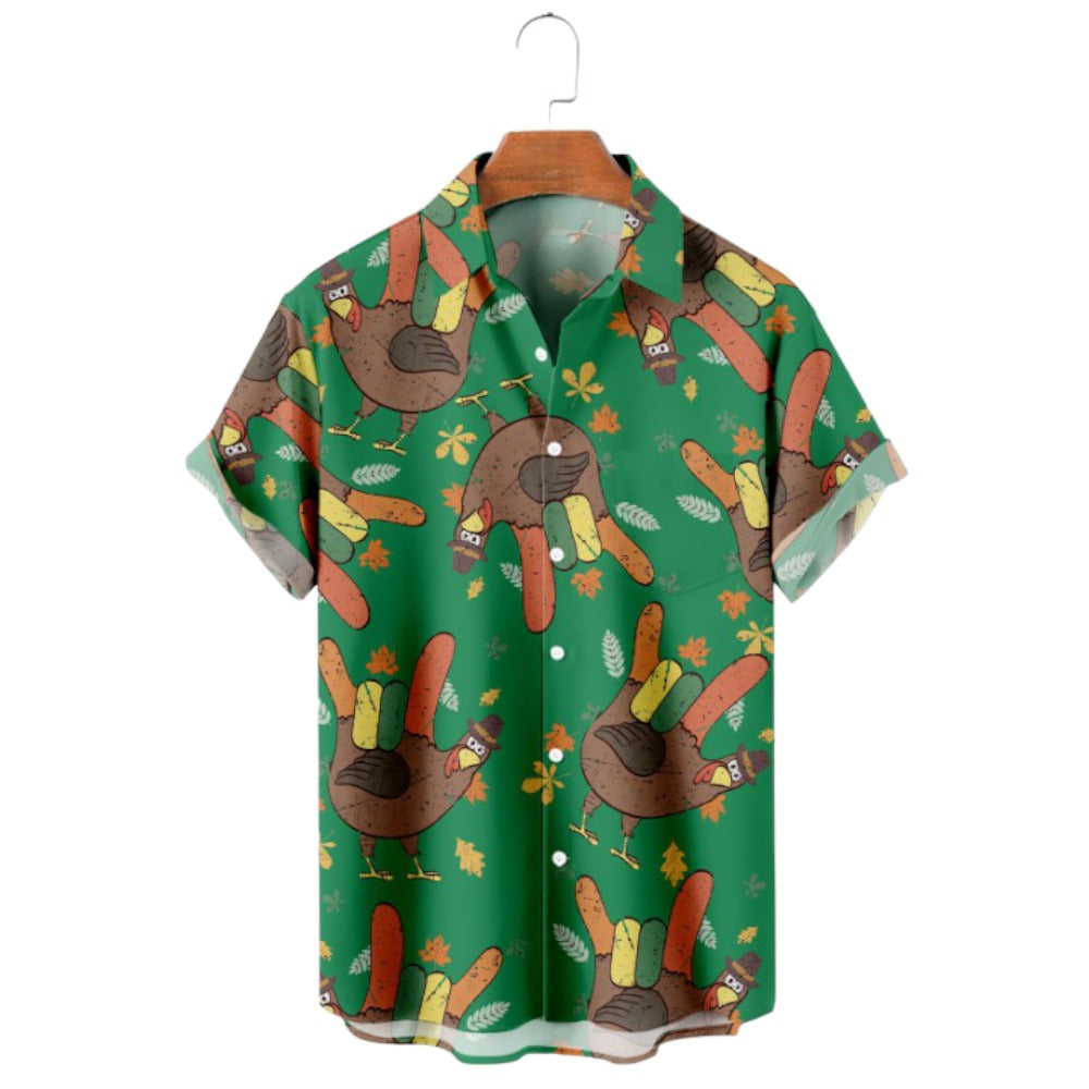 Thanksgiving Turkey Print Short Sleeve Shirt