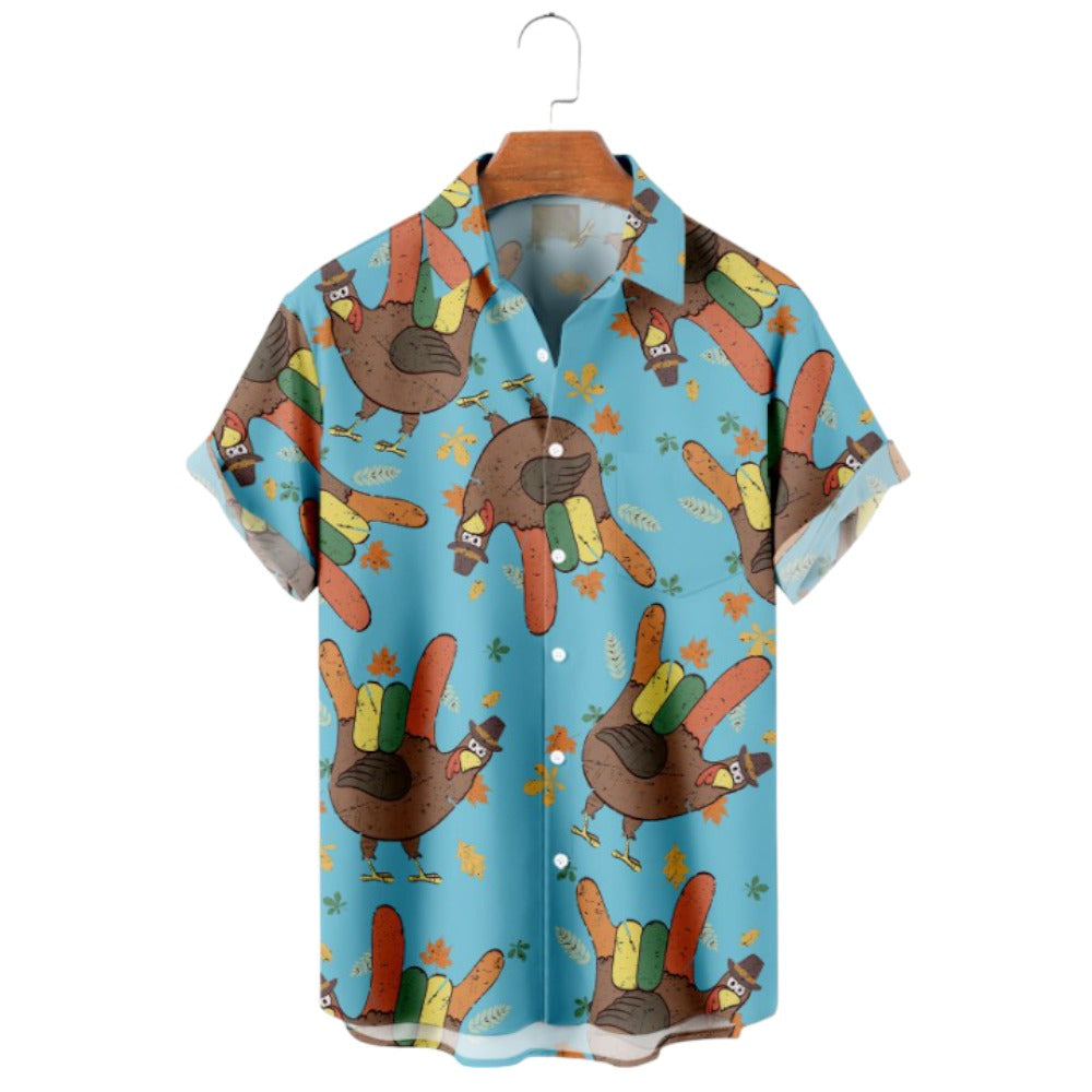 Thanksgiving Turkey Print Short Sleeve Shirt