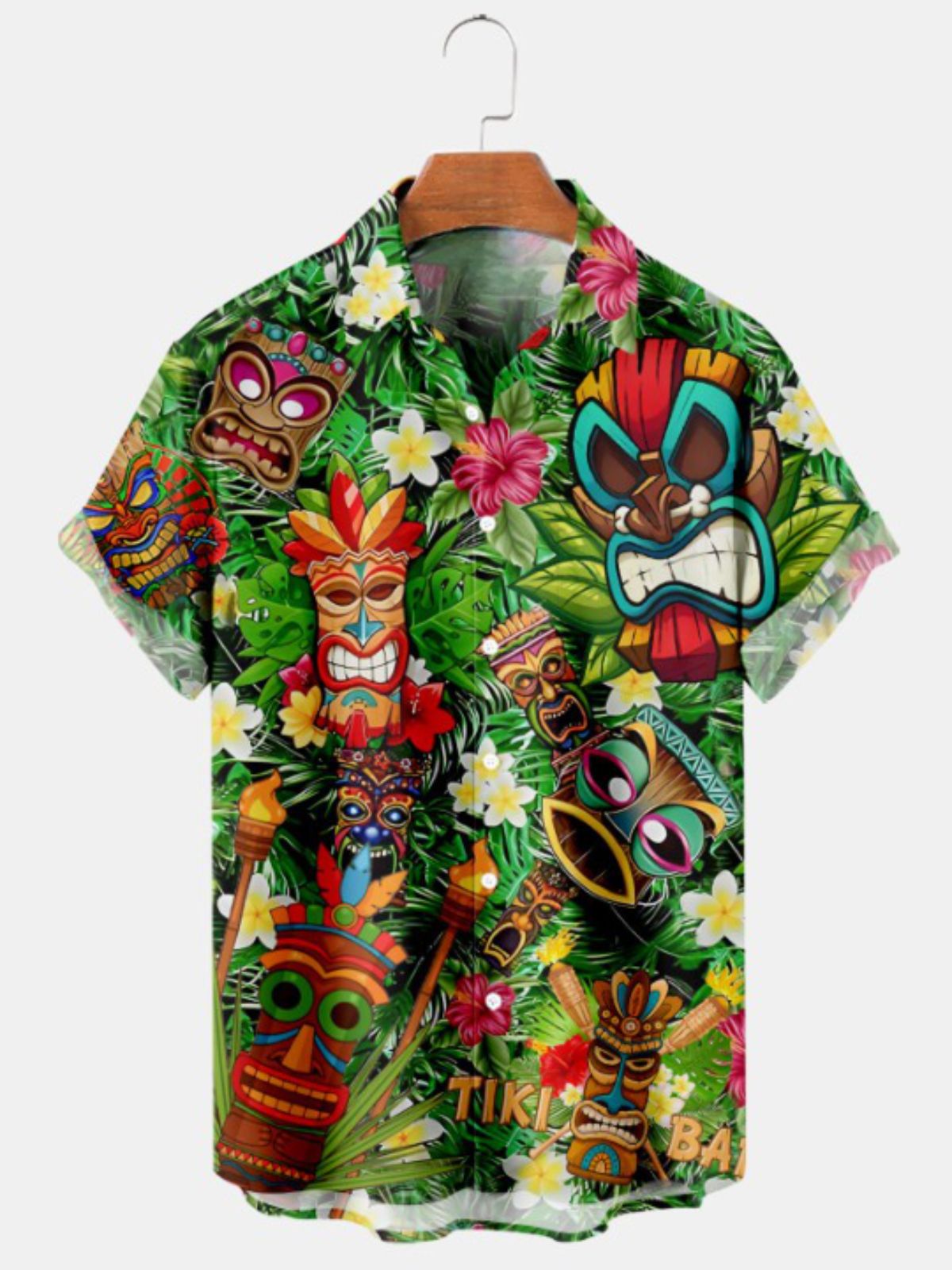 Tiki Mask Print Casual Short Sleeve Shirt