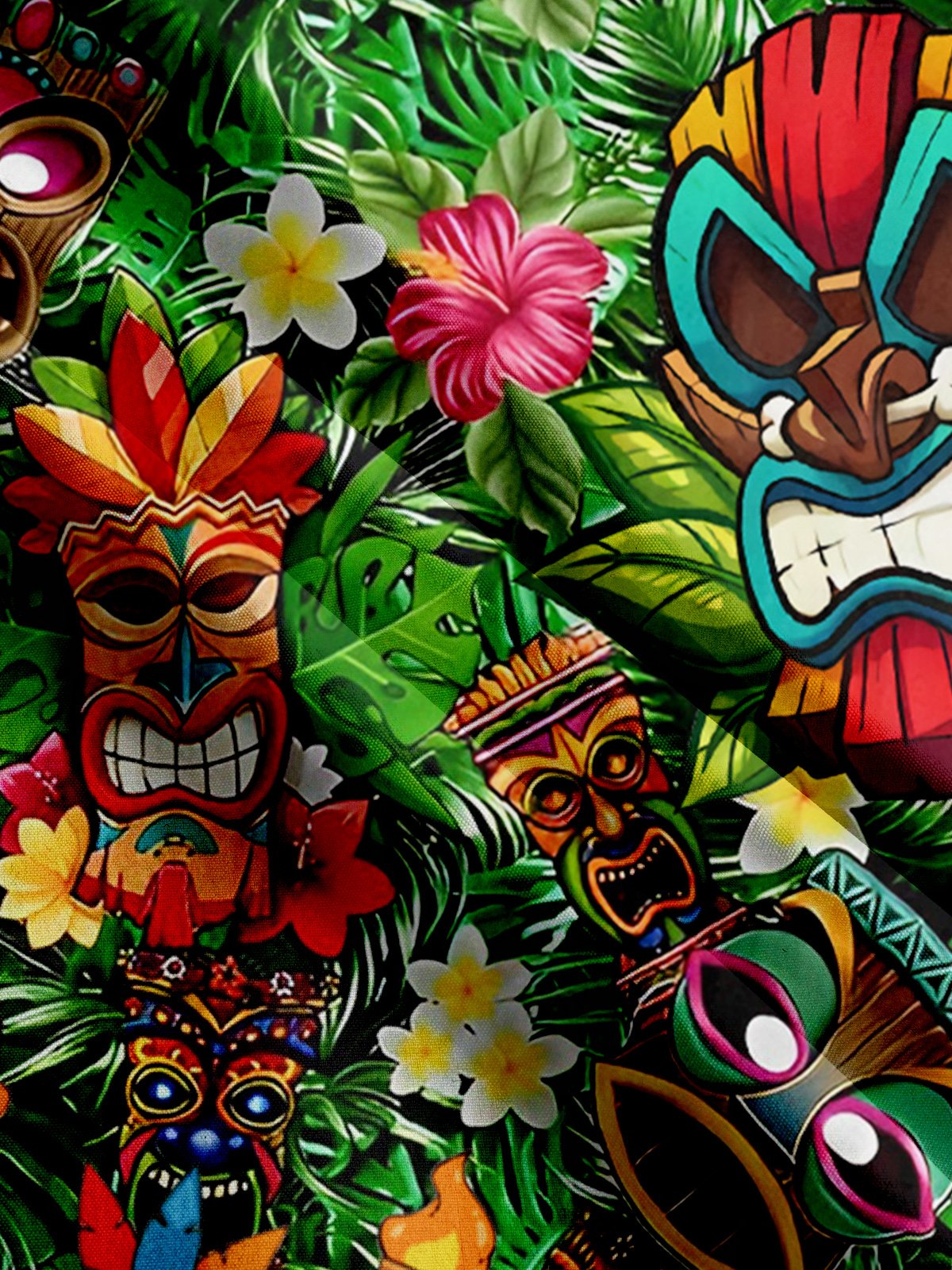 Tiki Mask Print Casual Short Sleeve Shirt